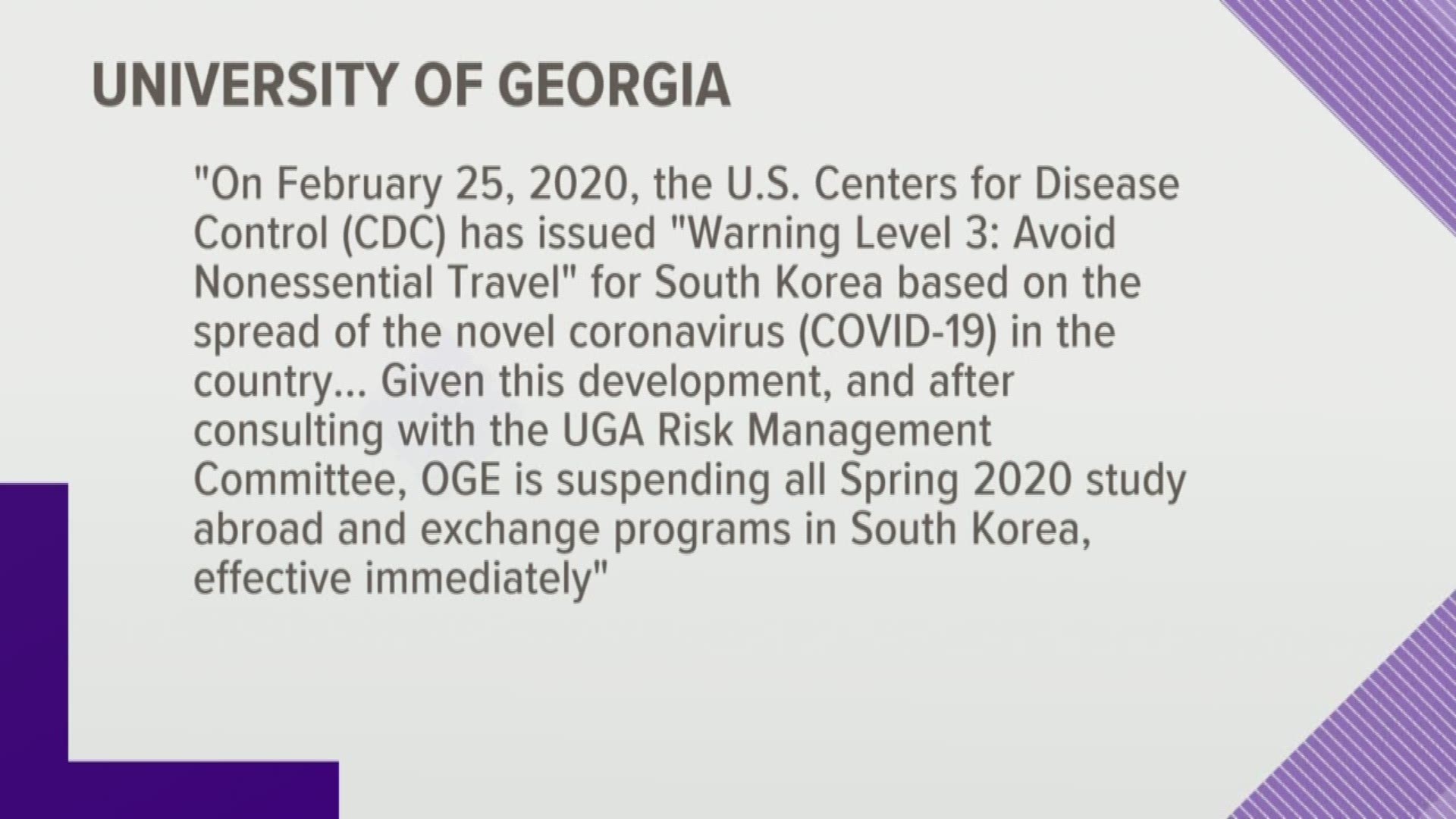 This comes after the CDC issued a "Warning Level Level 3" for travel due to the spread of the novel coronavirus.
