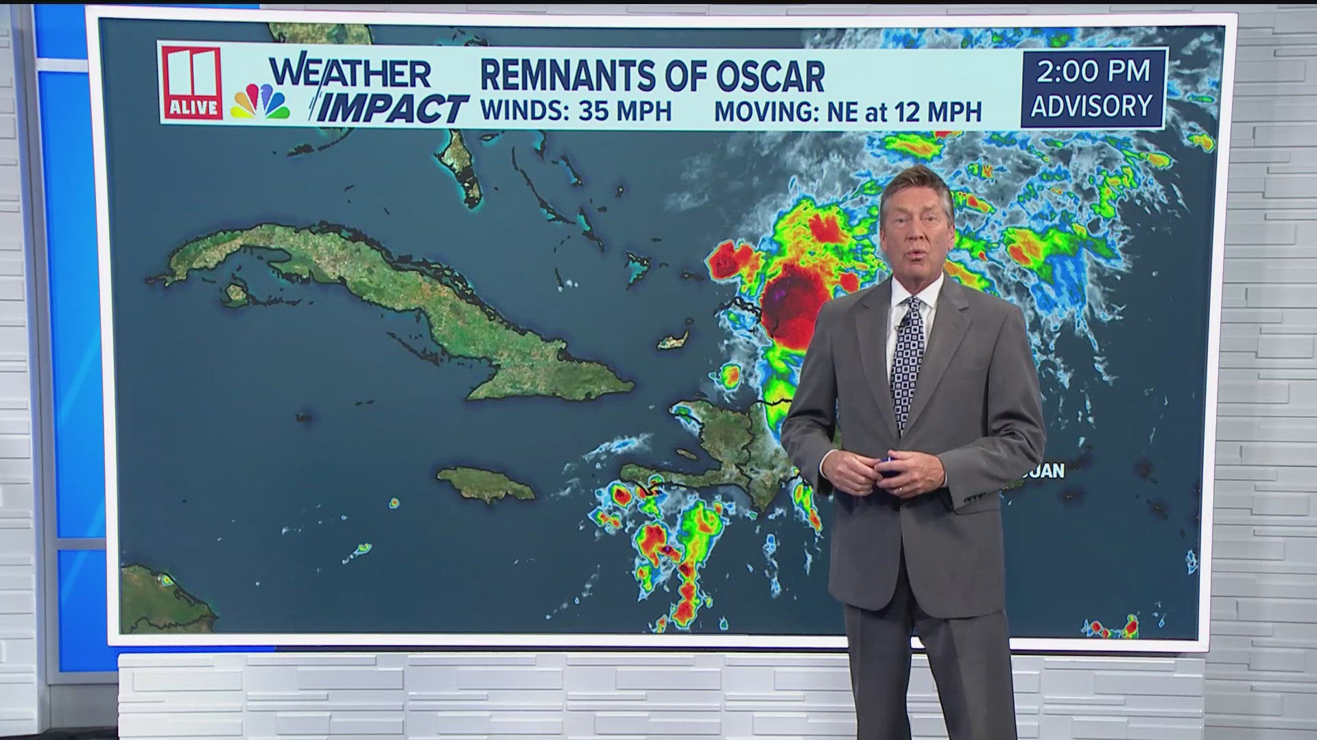 Tropical Storm Oscar weakens into remnants.