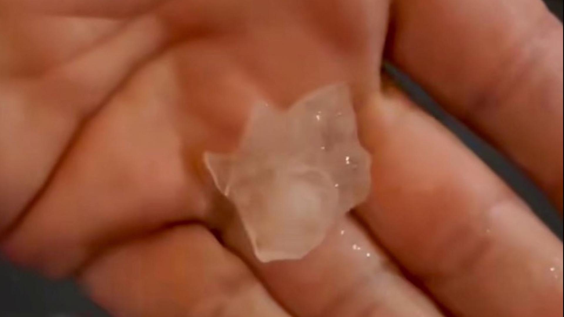 An 11Alive viewer, Leah Wetzler, captured the moment pellet-sized hail came down at her Atlanta home.