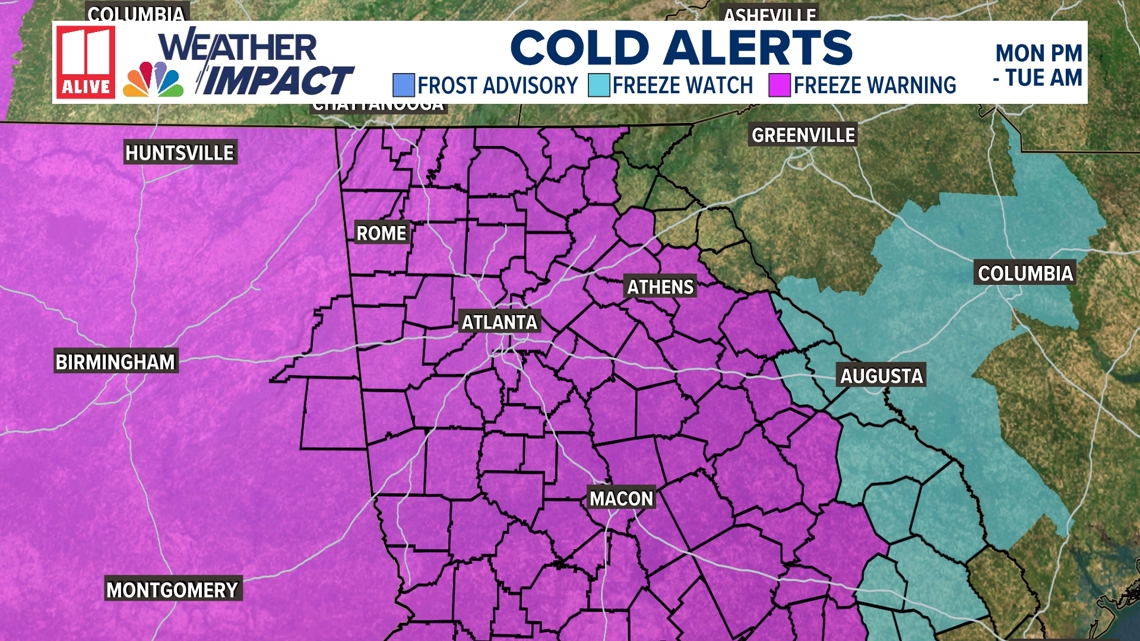 Weather Impact Alert | Strong front brings freezing temps | 11alive.com
