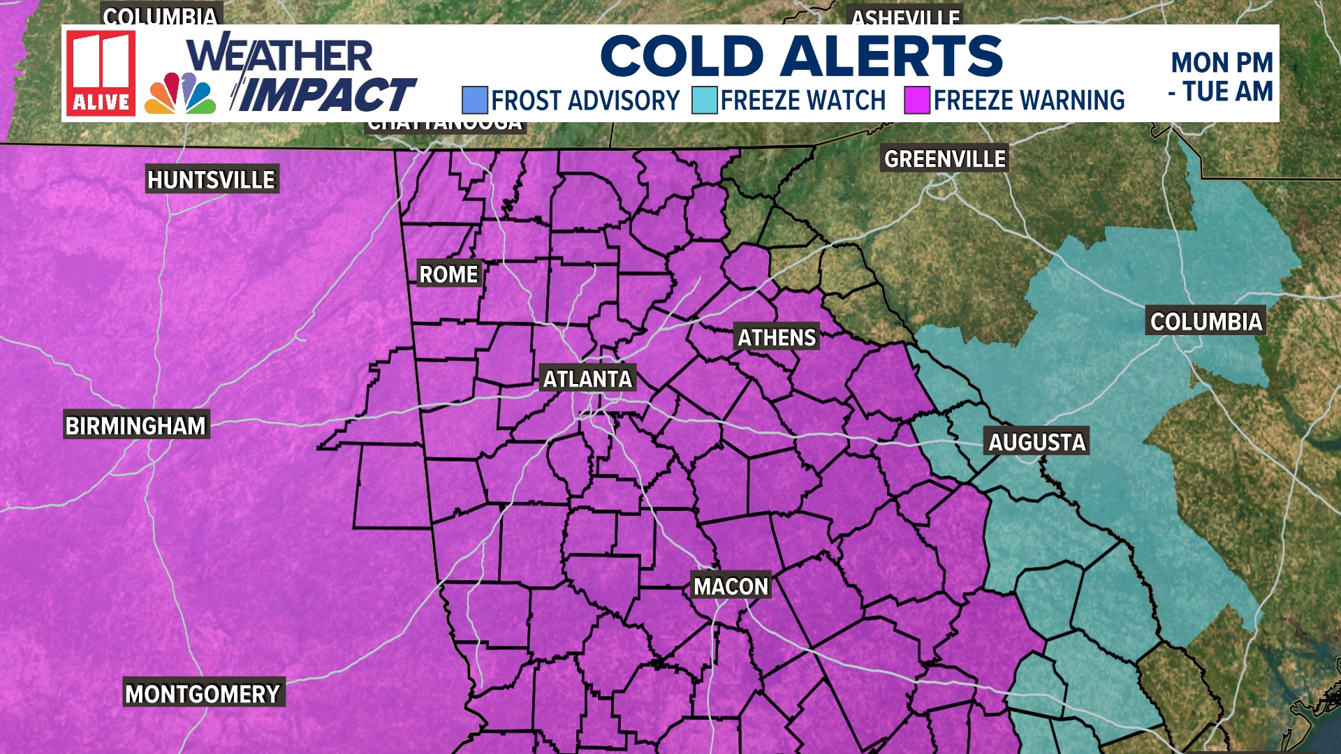 Weather Impact Alert | Strong front brings freezing temps | 11alive.com