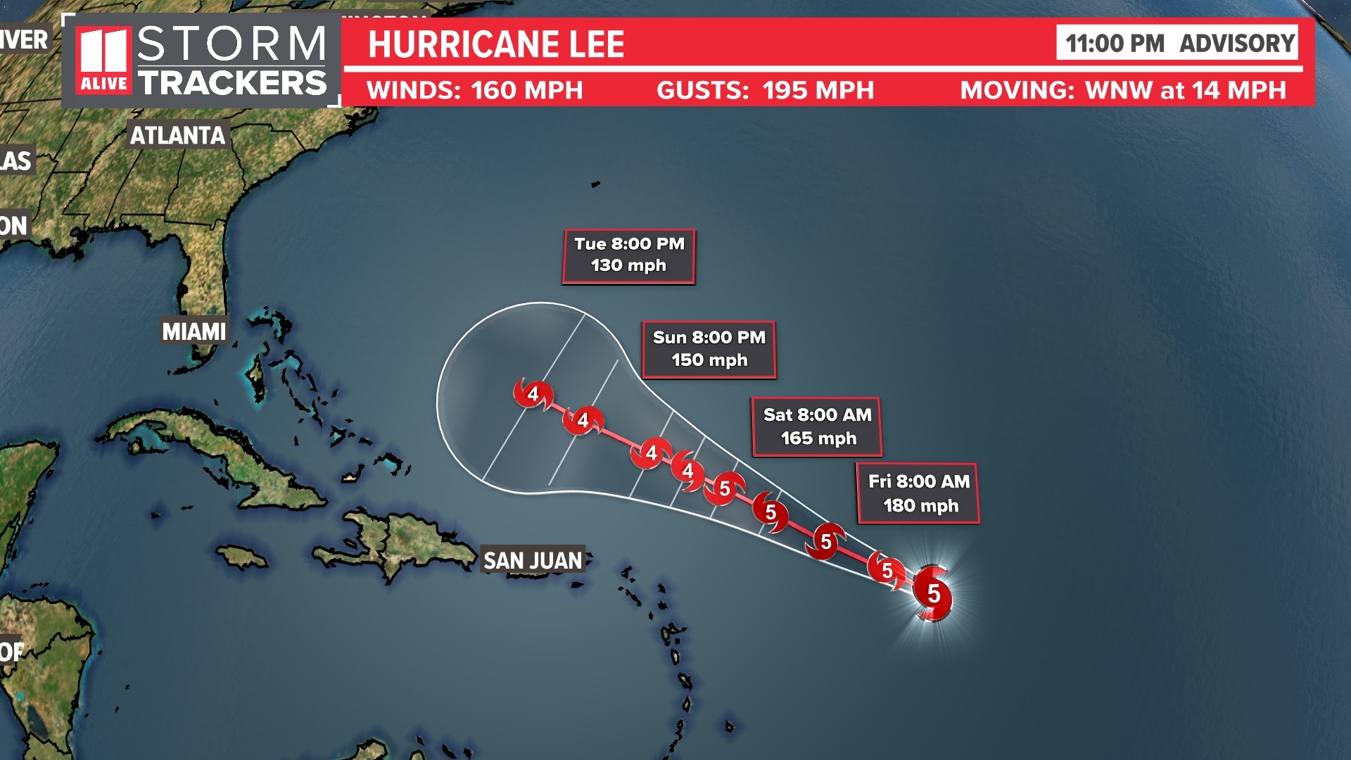 Hurricane Lee is now a category 5 storms