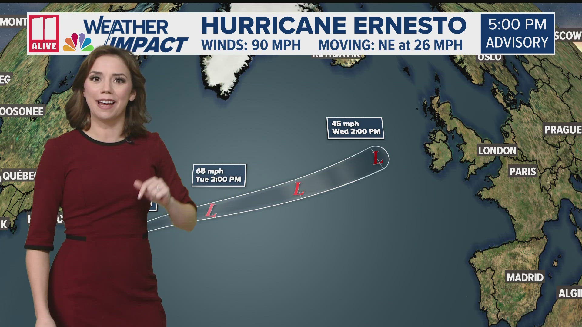 Ernesto's remnants will impact Ireland and the UK Wednesday night and Thursday