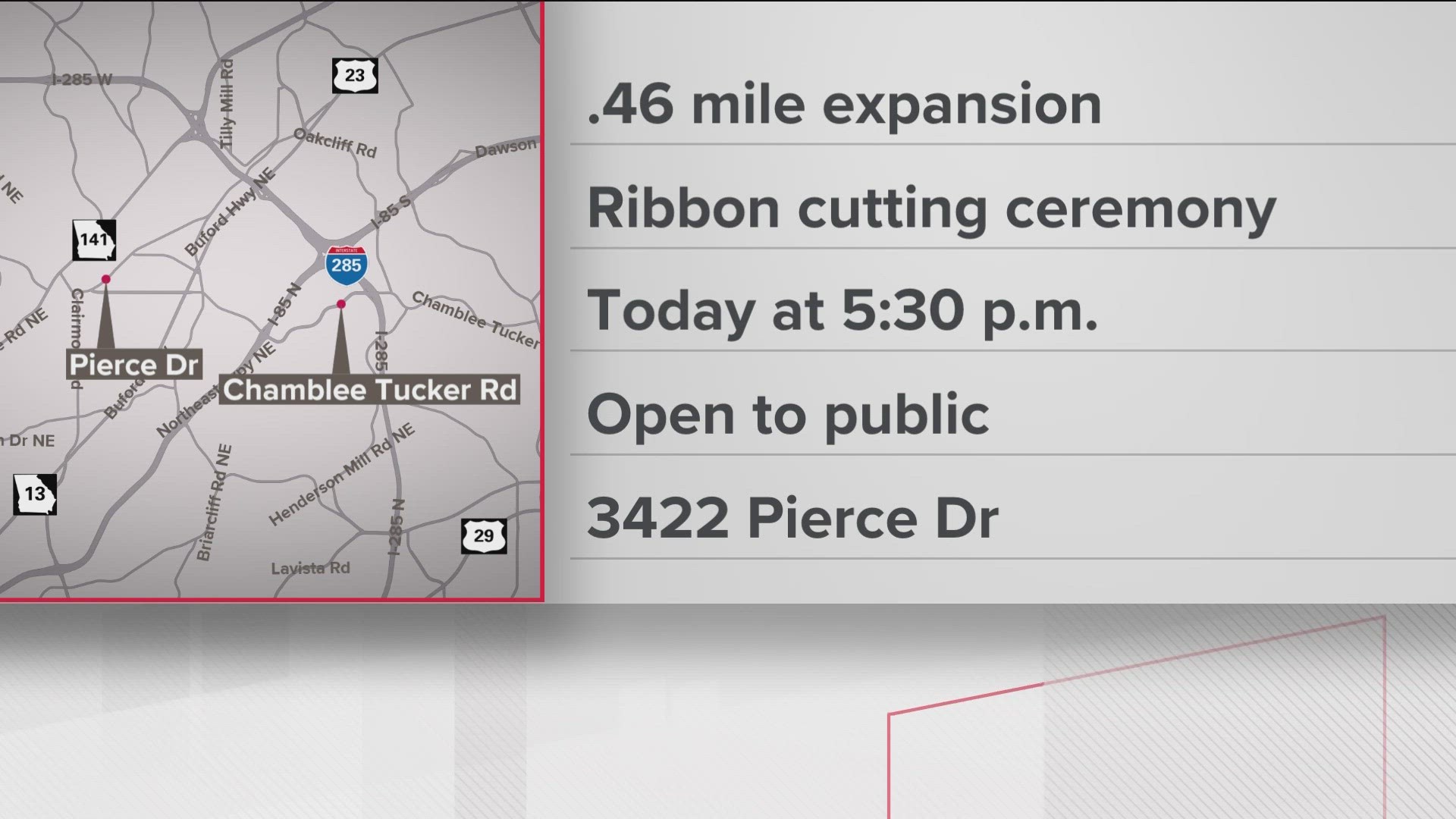 The trail is about two miles and now spans from Keswick Drive to Peachtree Road and Pierce Drive.