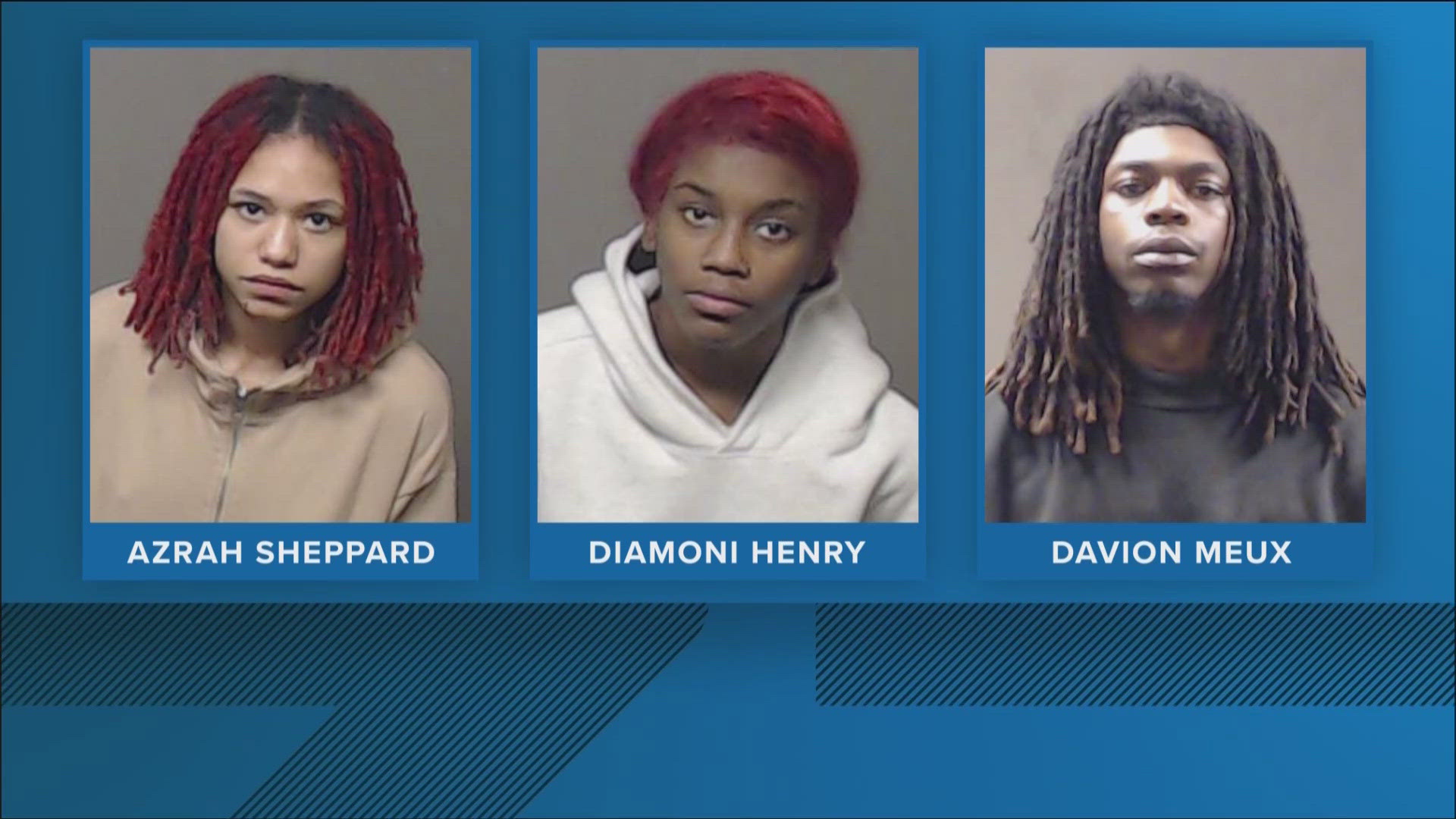 Davion Meux, Diamoni Henry, and Azrah Sheppard are all facing felony murder and armed robbery charges in connection to the death of 21-year-old Brandon Davis.