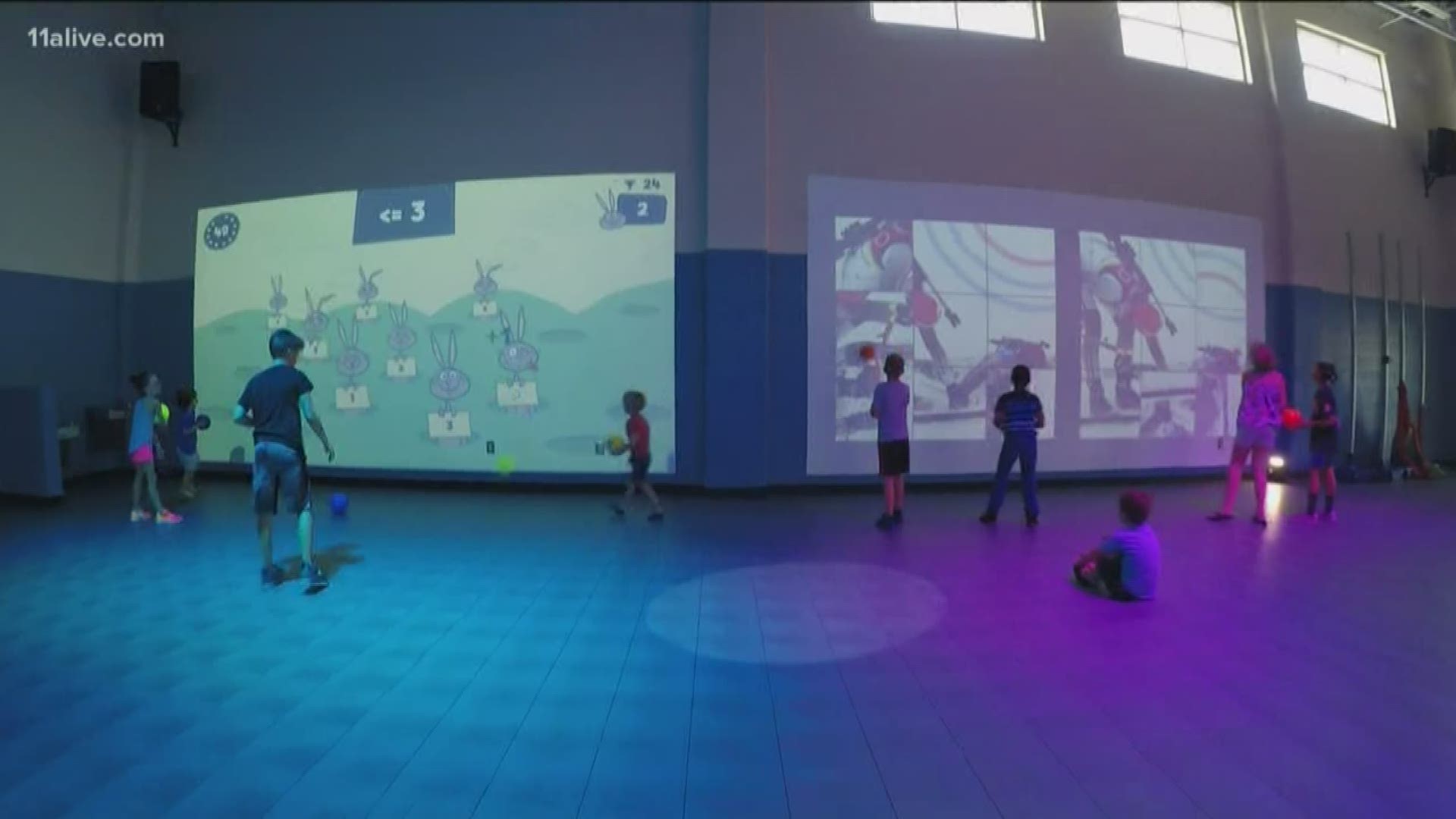 At Brumy Elementary in Cobb County, P.E. looks more like a disco party thanks to a touch-screen interactive playground.