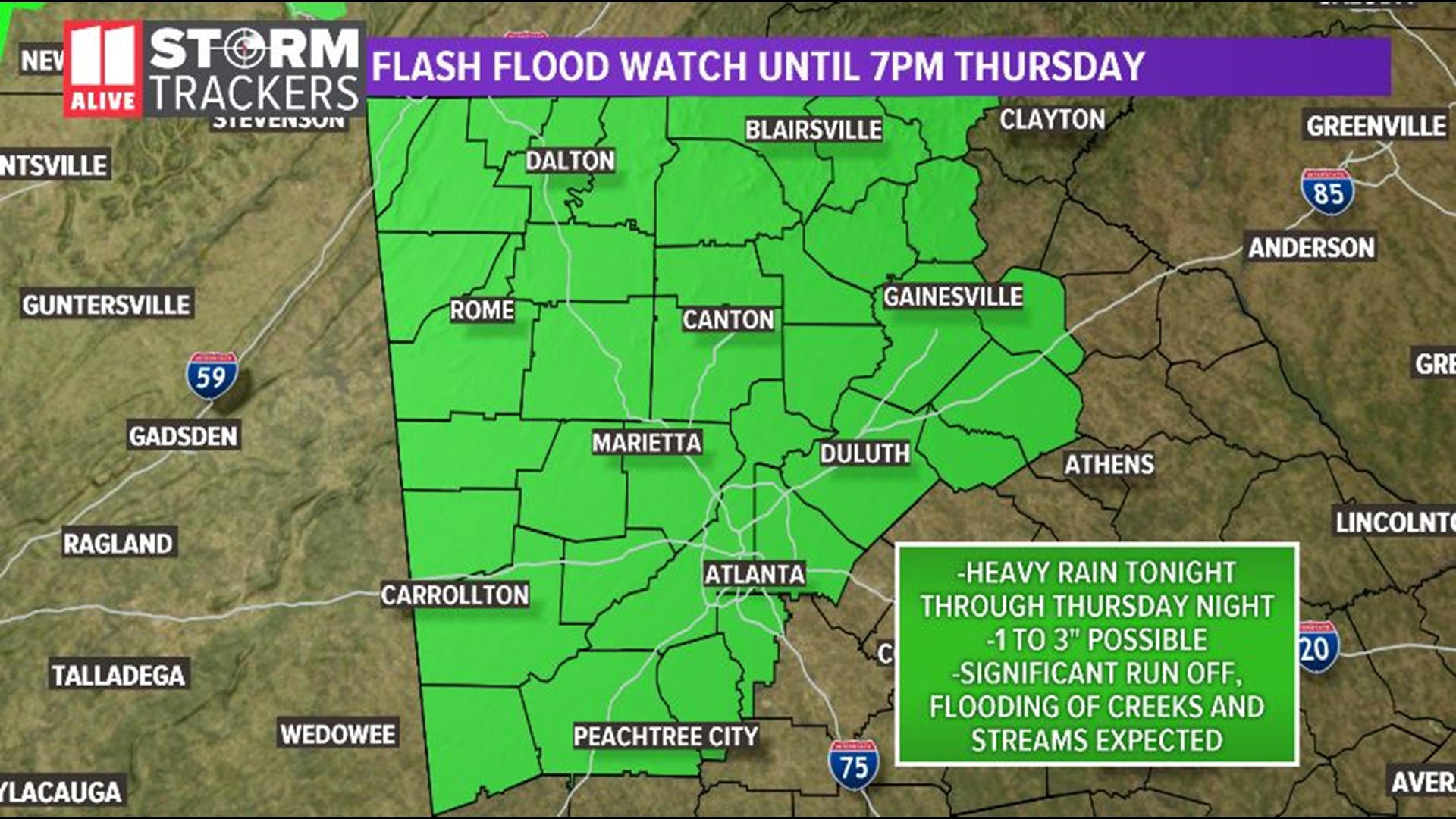A flash flood watch is in effect until tomorrow evening