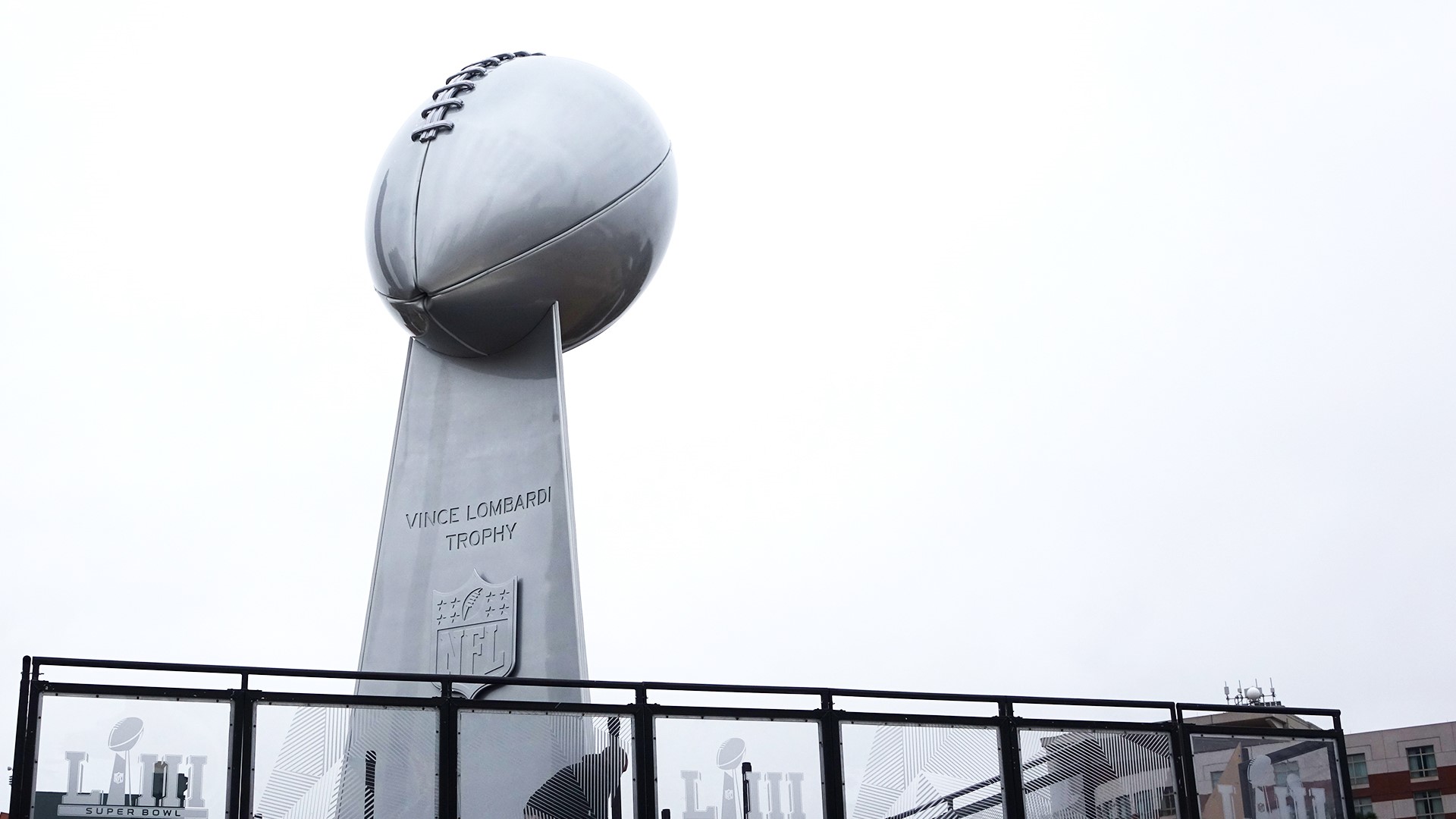 The 25-foot tall replica of the Vice Lombardi Super Bowl trophy is one of the most popular attractions at Super Bowl LIVE in Centennial Park, and built by a company in Duluth, Georgia.