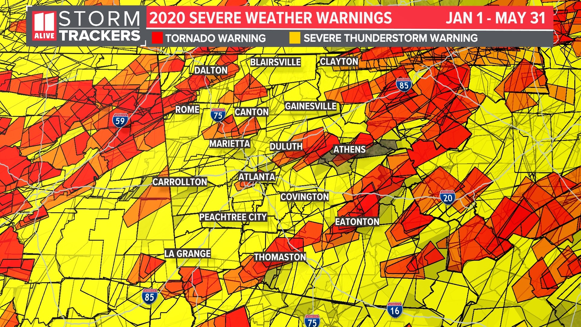 Sever weather season in metro Atlanta, north data 2022
