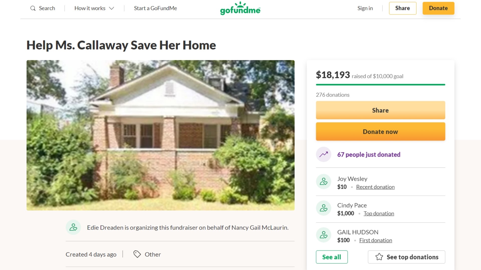 More than 280 people pitched in to raise $18,000 in two days to help an 80-year-old widow.