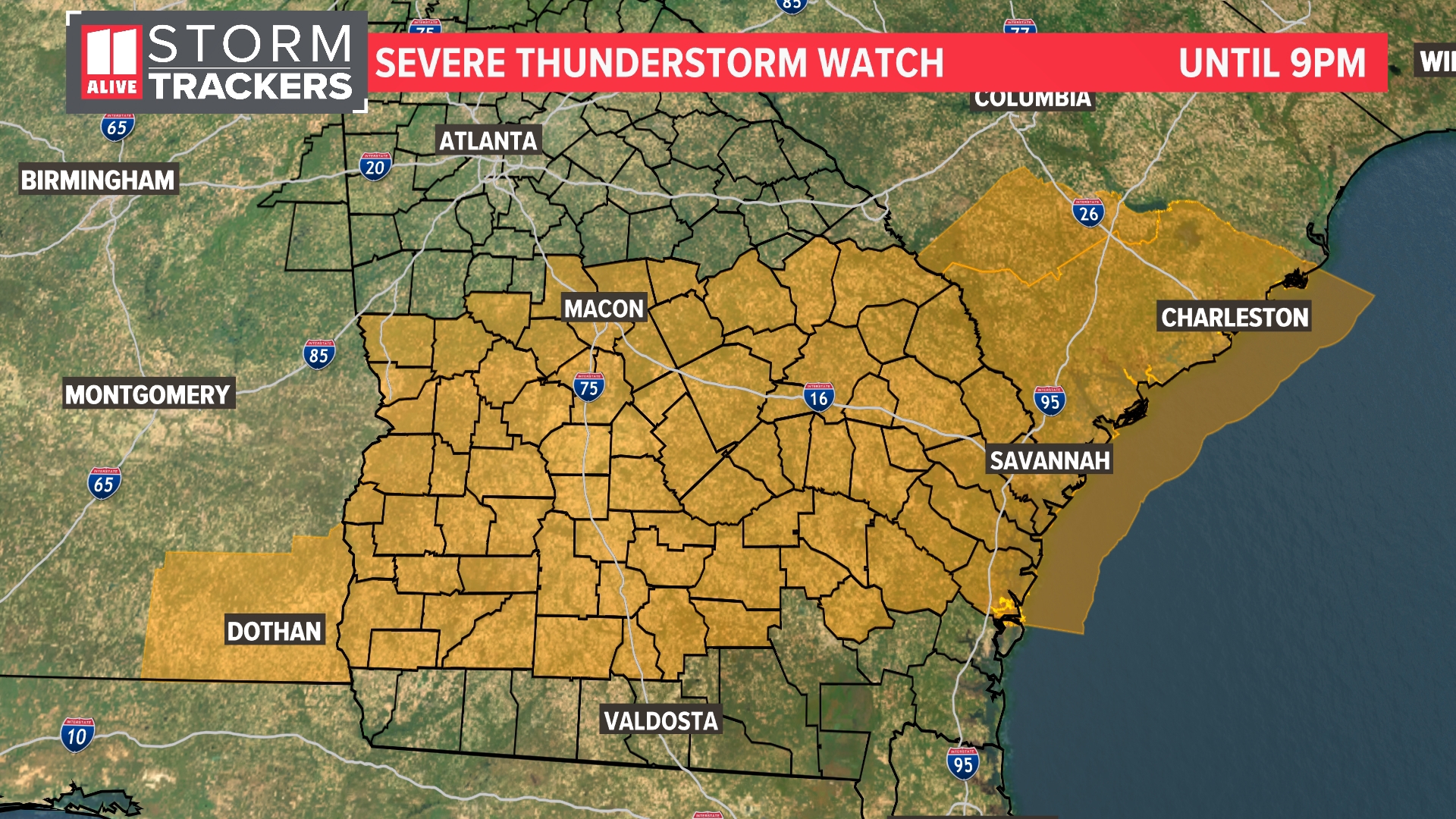 Tstorm watch for central and south Georgia