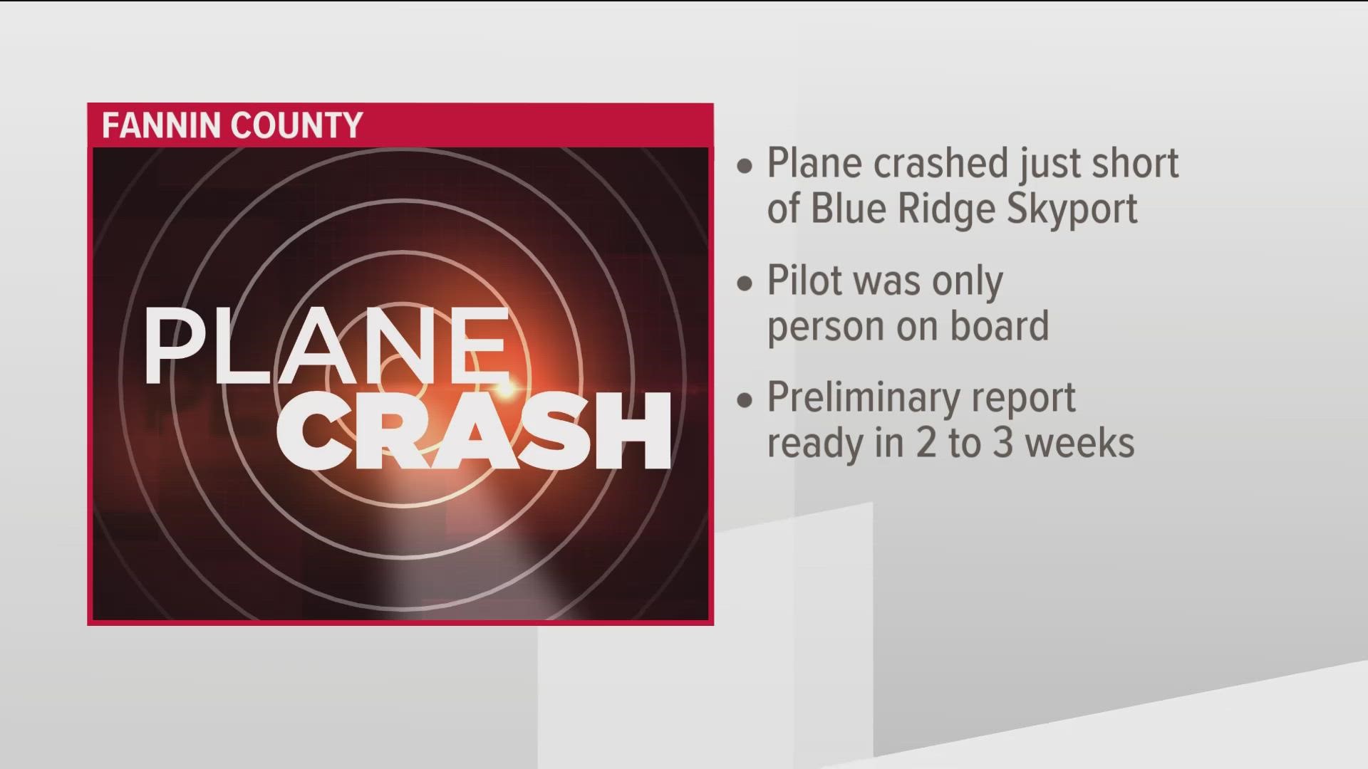 One person aboard a small plane was killed after the aircraft crashed into a tree near an airport in north Georgia on Sunday.