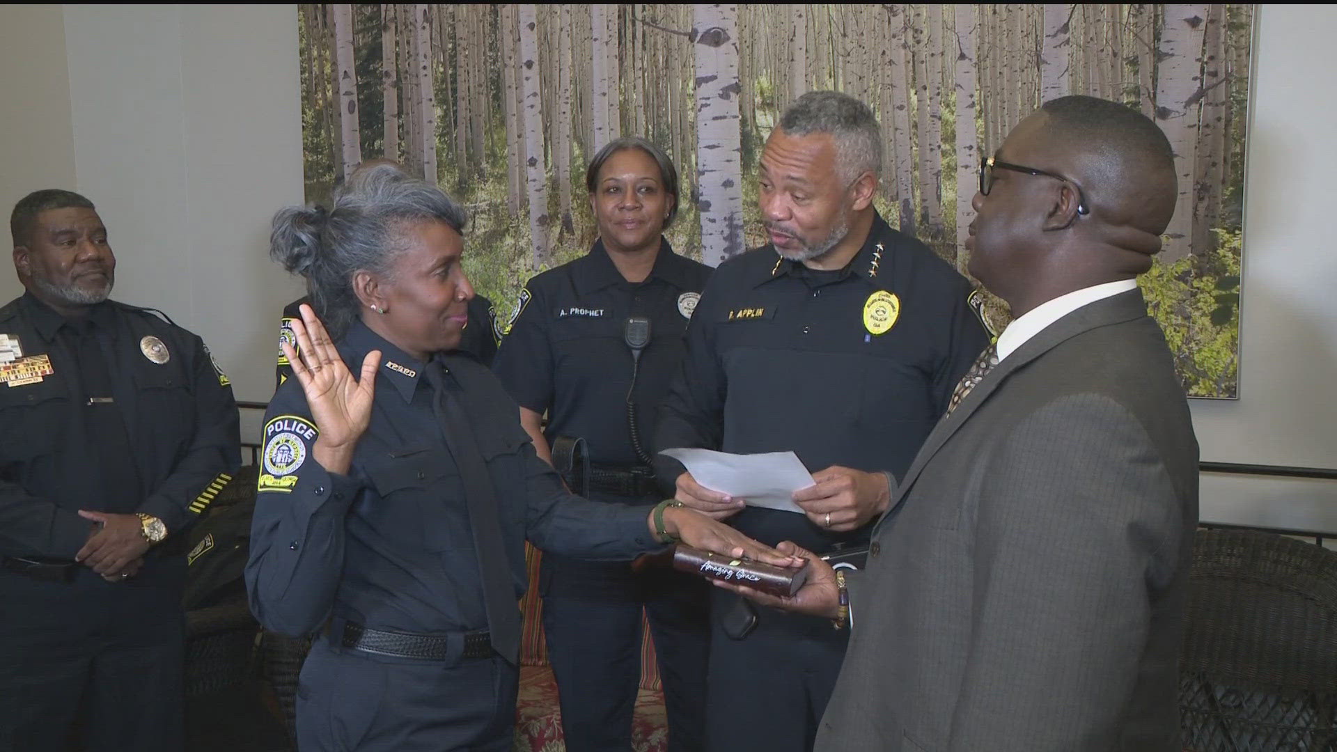 The officer will fill in one of the vacancies at an Atlanta Public Schools school here soon.