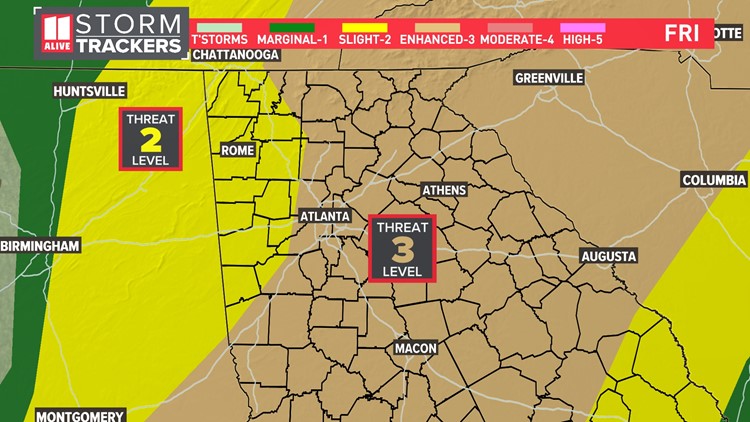 TIMELINE | Damaging winds, hail and isolated tornado threat in metro Atlanta Friday