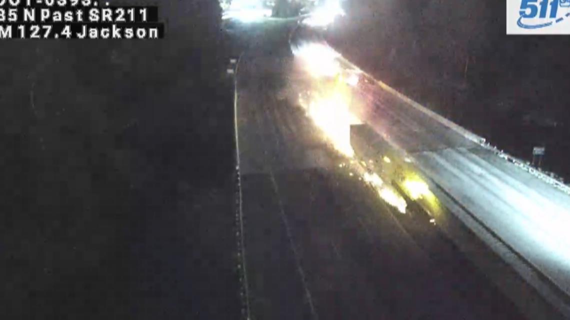 I 85 tractor trailer crash caught on video in Butts County Georgia ...