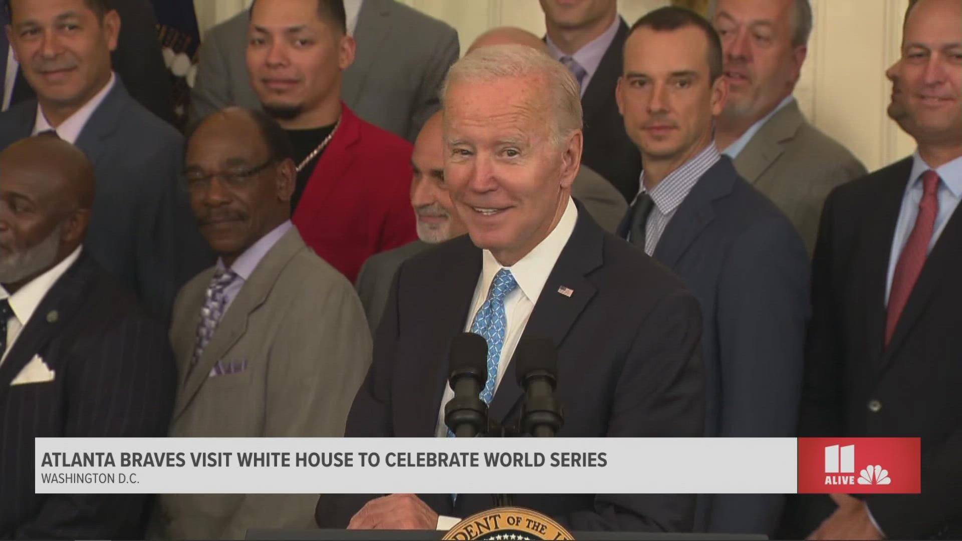 He addressed the team during a celebration event at the White House on Monday.