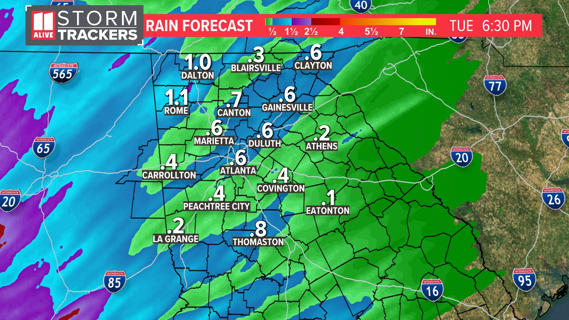 Atlanta weather timeline for rain Tuesday | 11alive.com