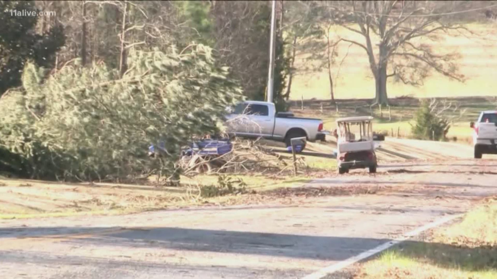 Storms ripped through Coweta County early Sunday morning, knocking down trees and damaging structures.