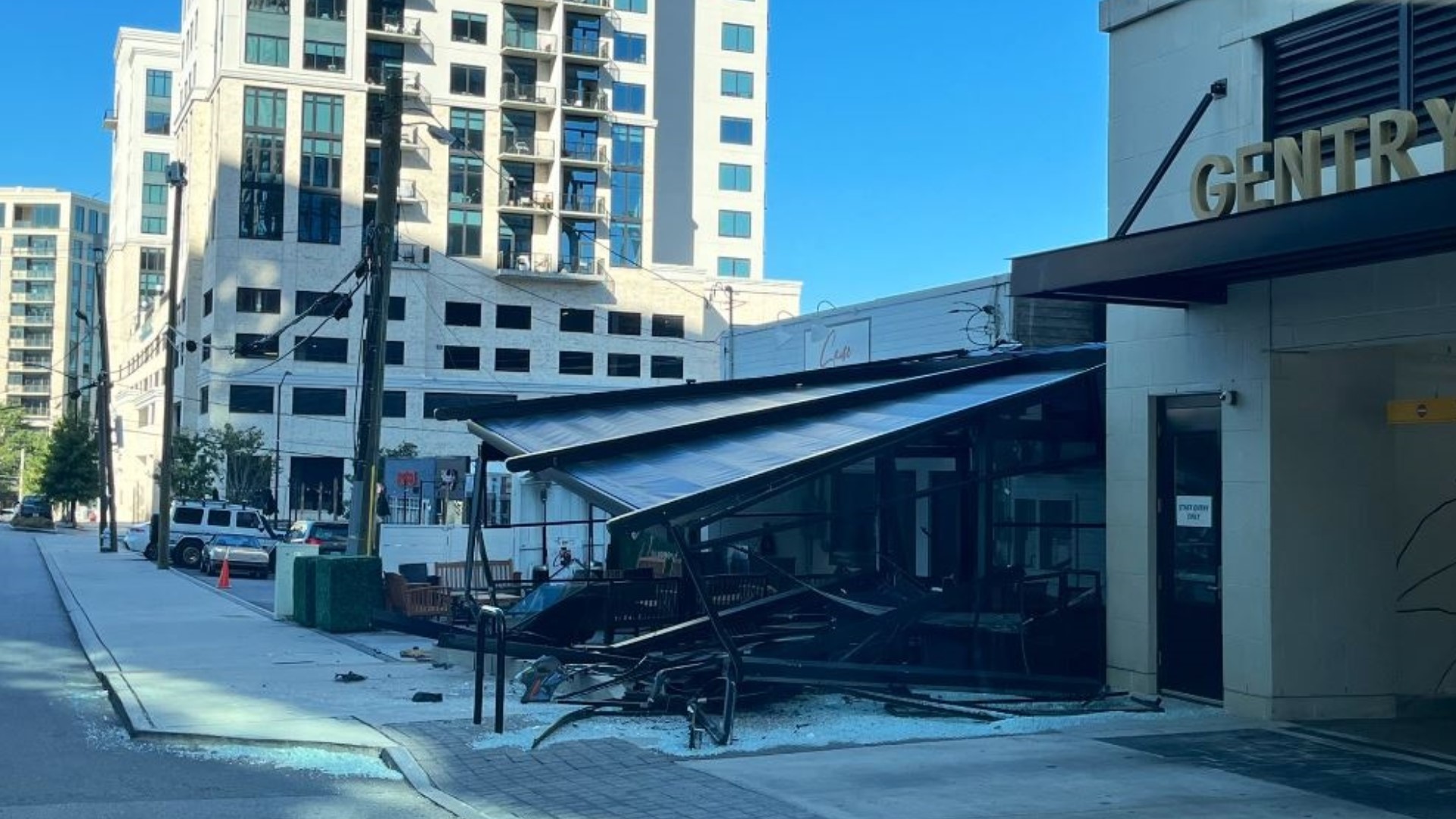 Sauce Buckhead patio smashed up by car