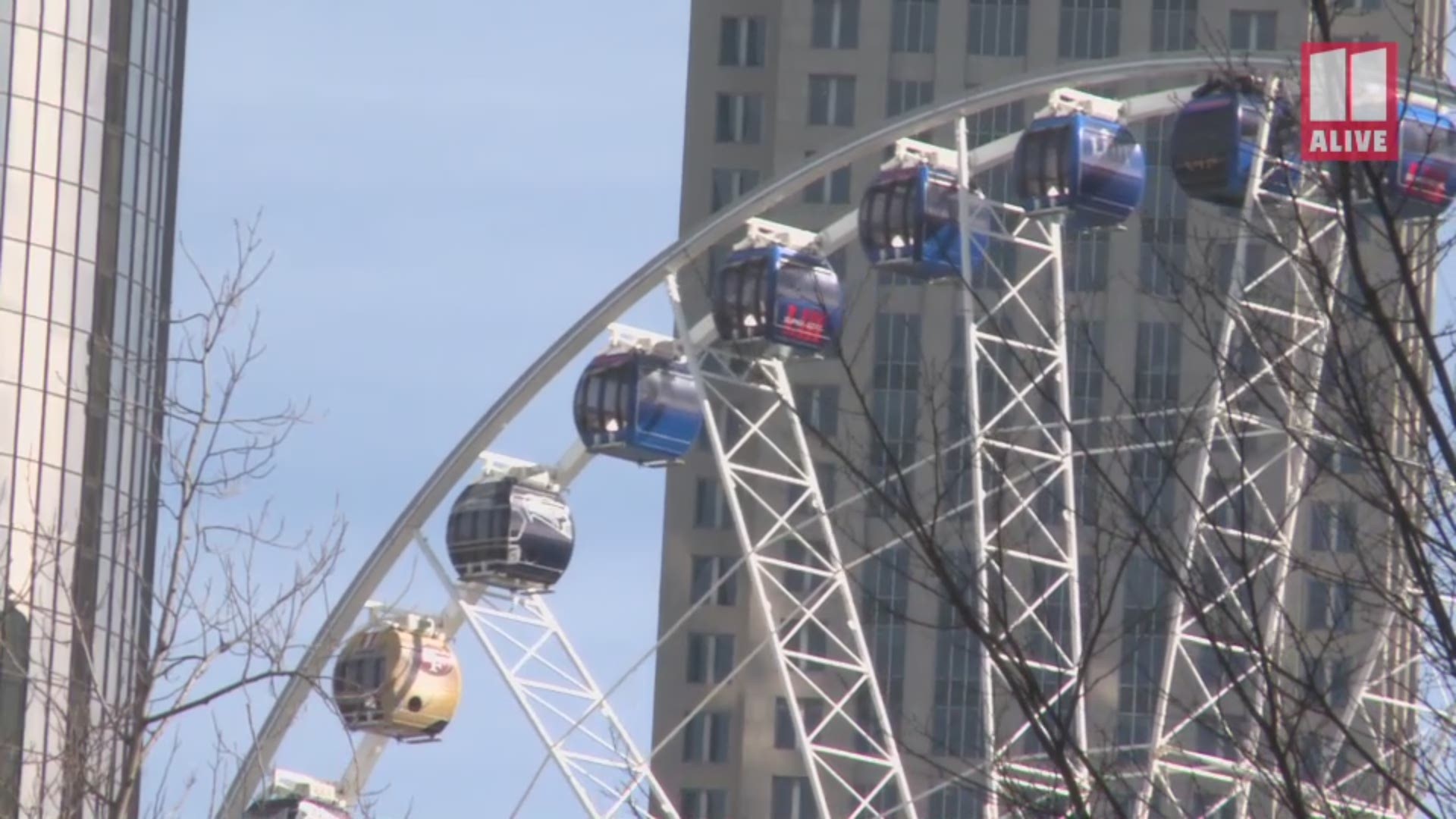 Just for Super Bowl Week, the gondola cars at SkyView Atlanta are decked out to look like NFL helmets!