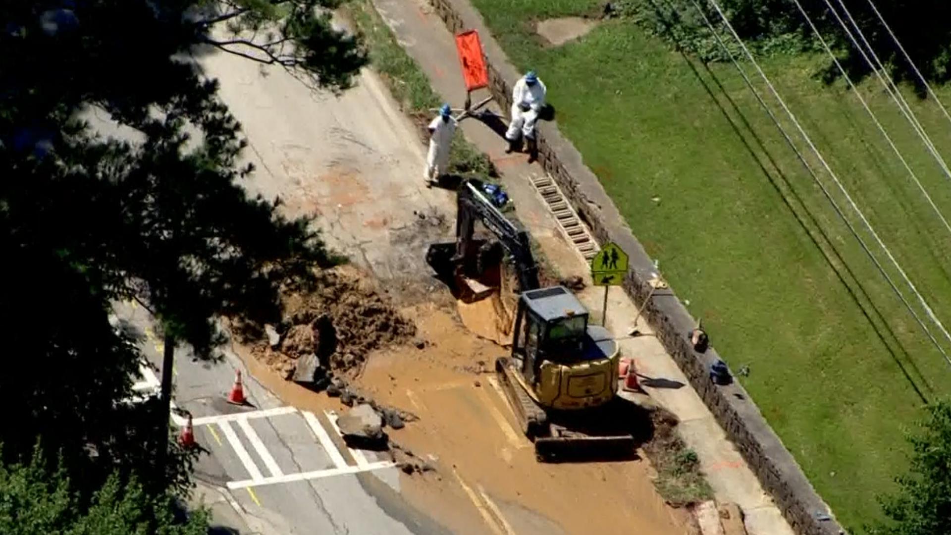 11Alive SkyTracker flew over the 6-inch water main break on Wednesday morning as crews worked to repair it.