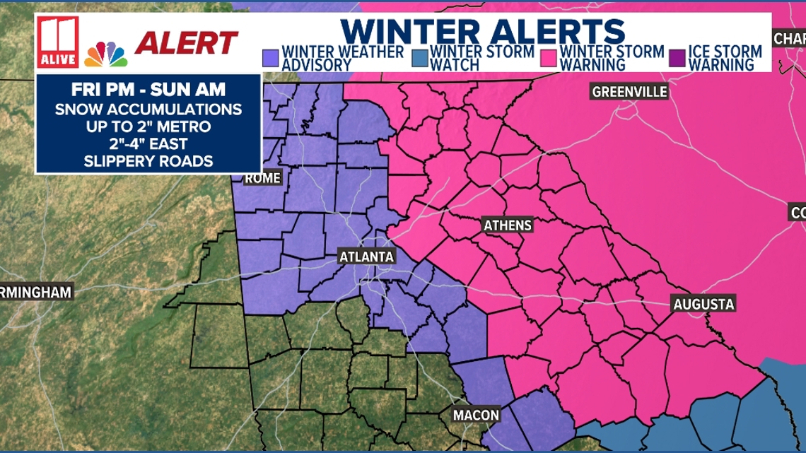 Weekend weather updates Friday: Winter storm Warning expanded to include more metro Atlanta Counties