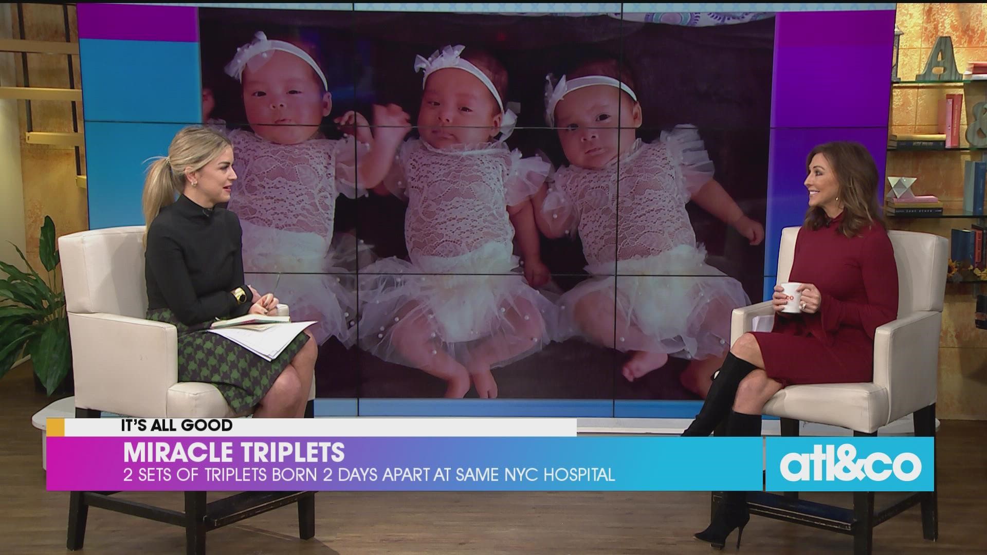 Two sets of triplets were born two days apart at the same New York hospital -- all baby girls!