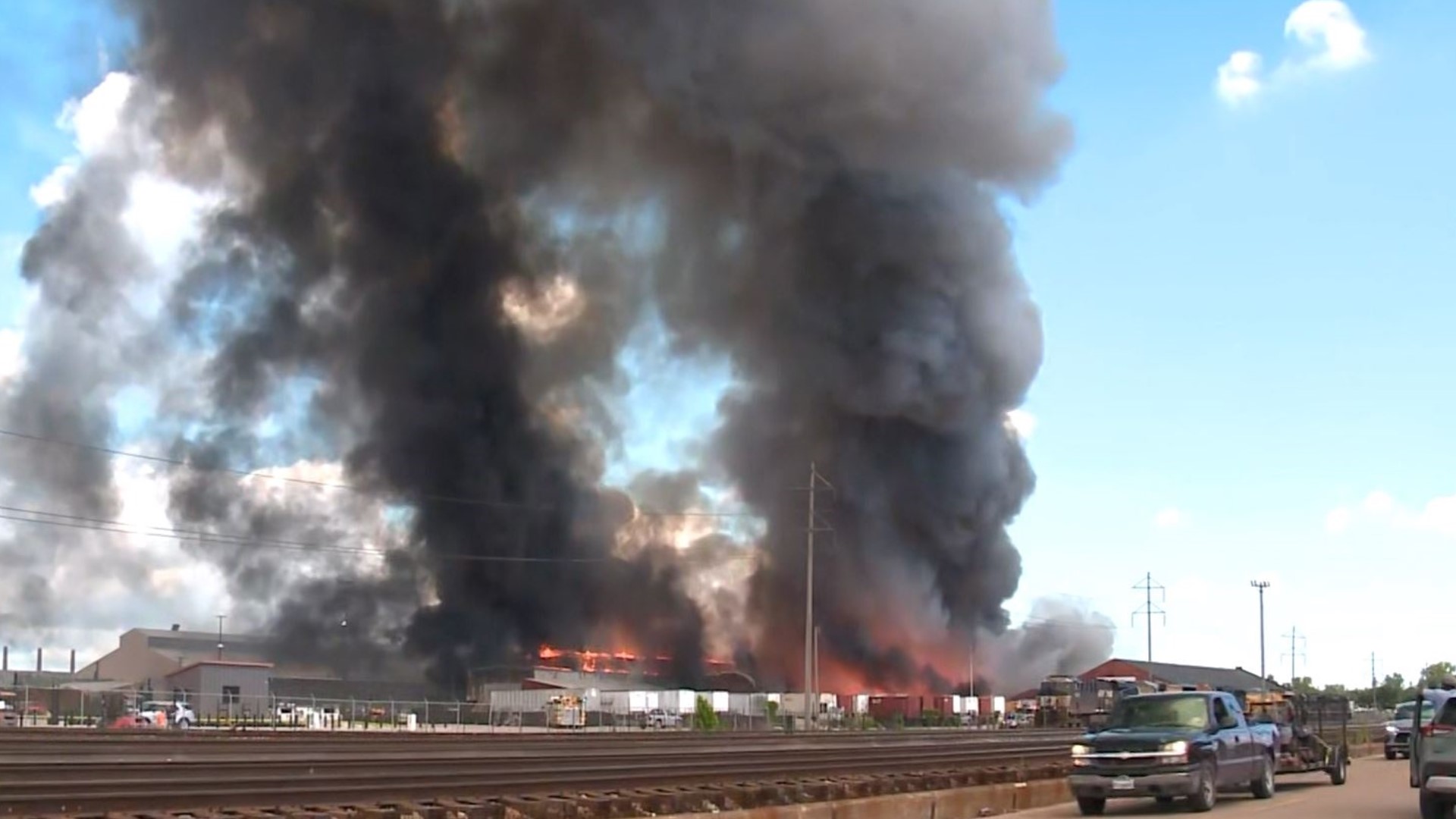 The huge fire broke out at a plant in Madison, Illinois.