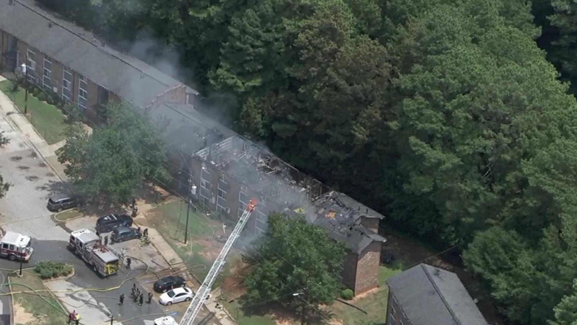 11Alive SkyTracker flew over the scene of an apartment fire. Video appears to show extensive damage.