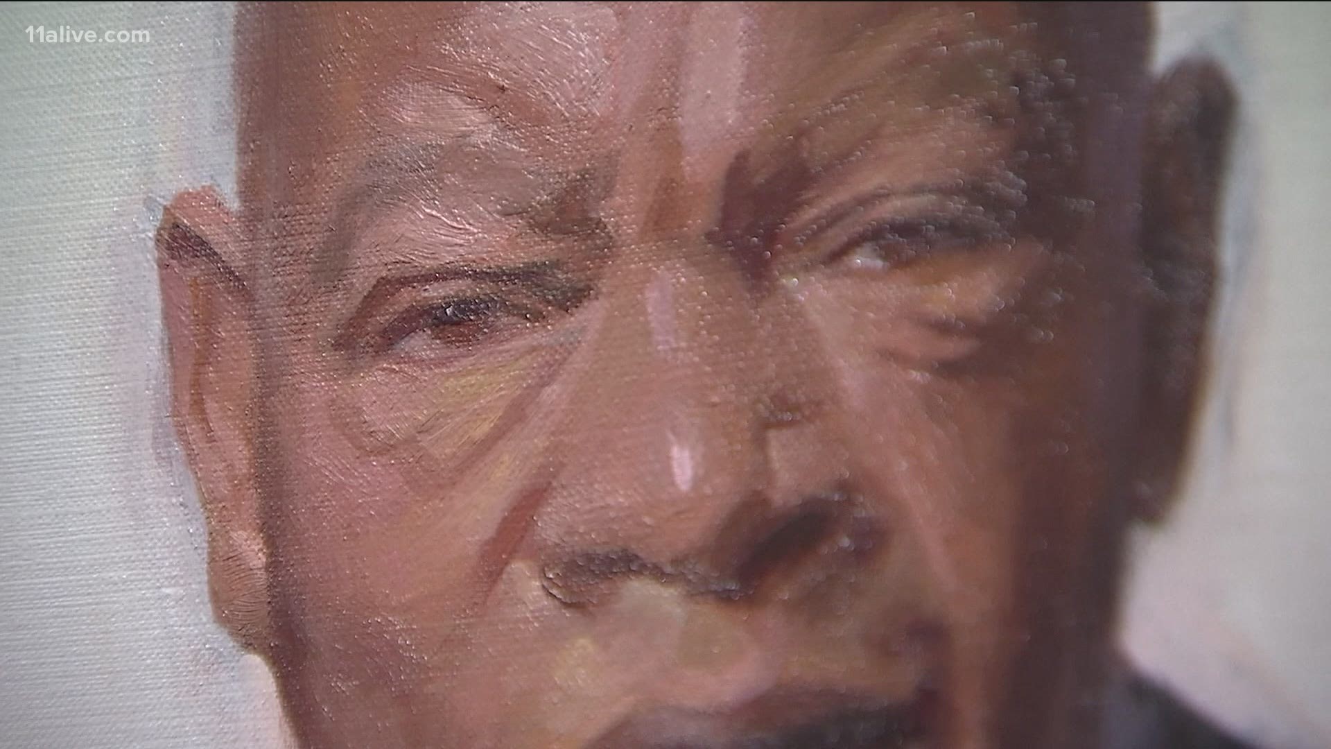 The artwork has an unfinished look evoking the Civil Rights icon's unending struggle for justice.