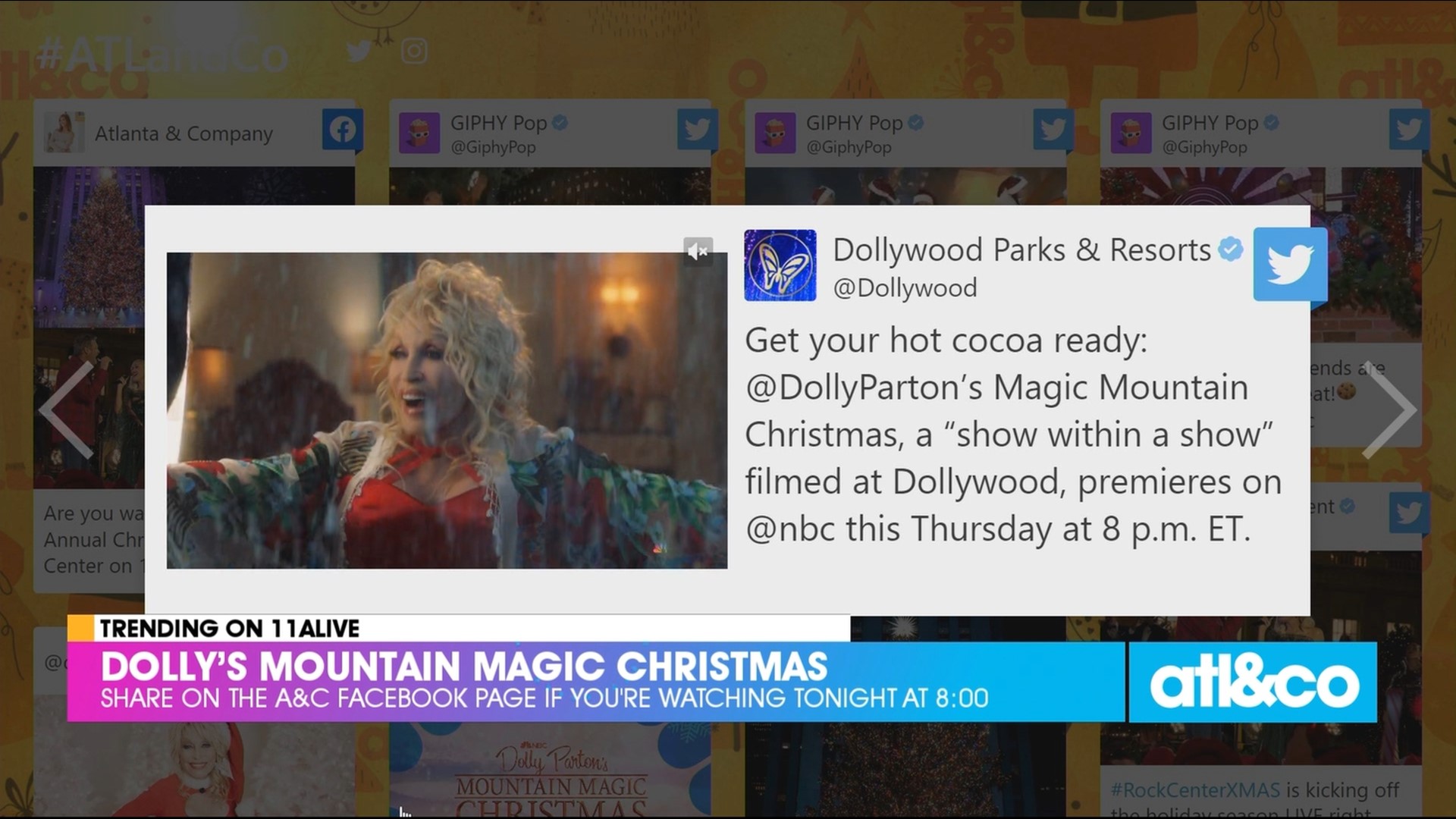 The spirit of a Mountain Magic Christmas! Don't miss Dolly Parton's star-studded holiday special tonight at 8:00 on 11Alive.