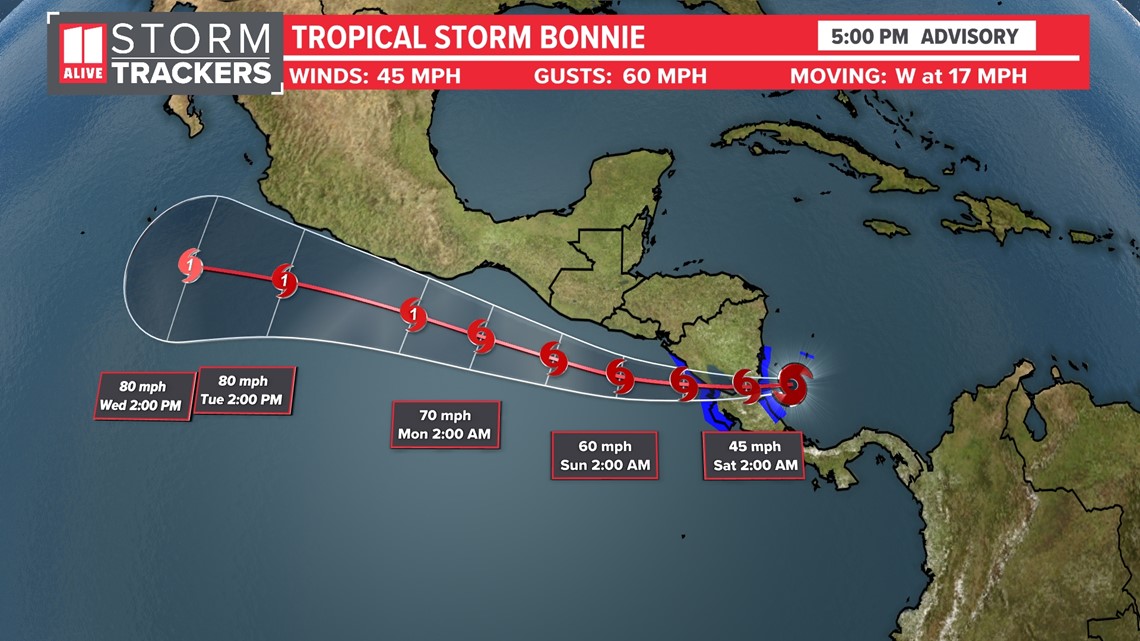 Tropical Storm Bonnie inches closer to landfall