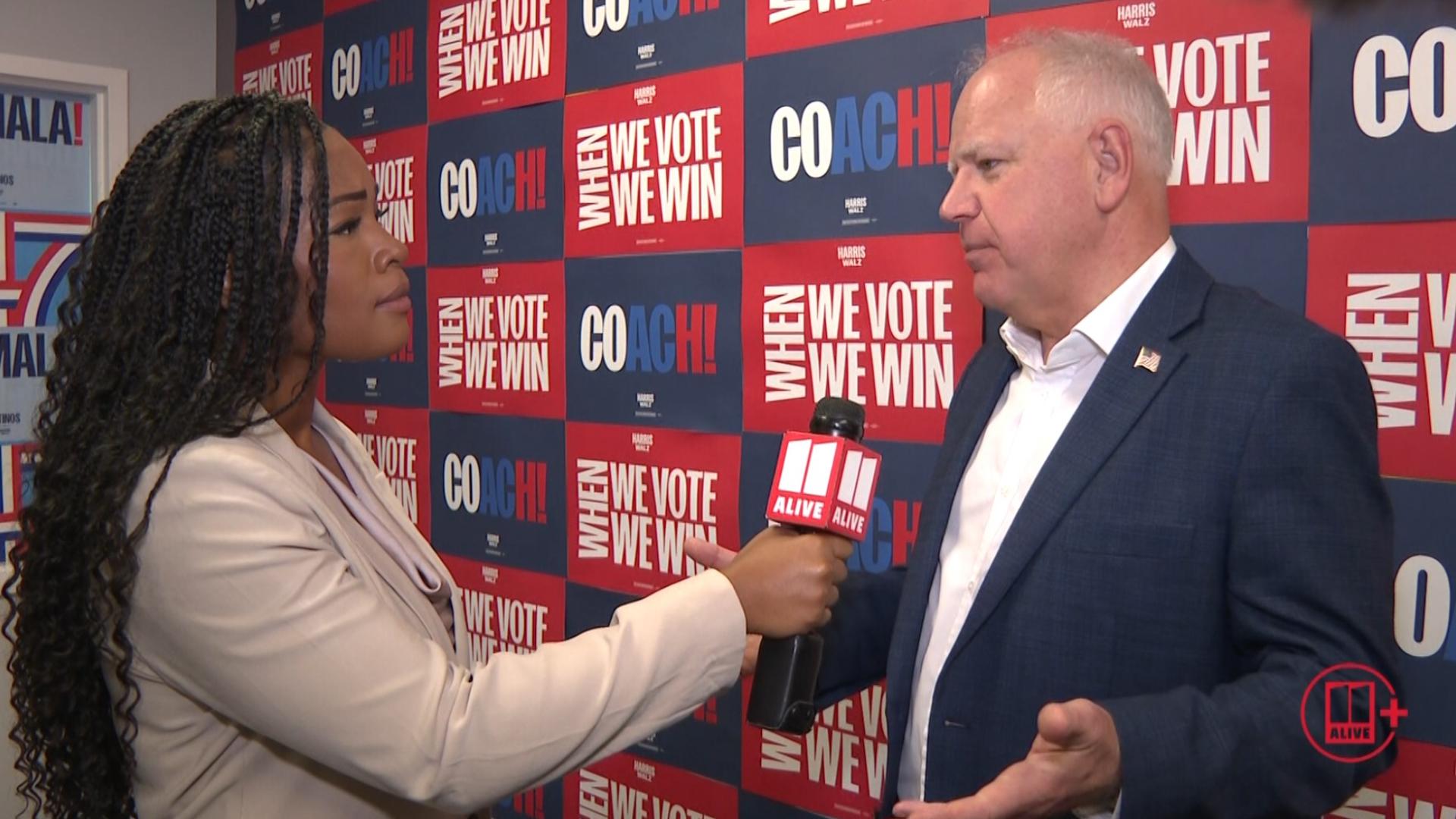 Gov. Tim Walz spoke one-on-one with 11Alive's Faith Jesse ahead of Election Day on Tuesday.