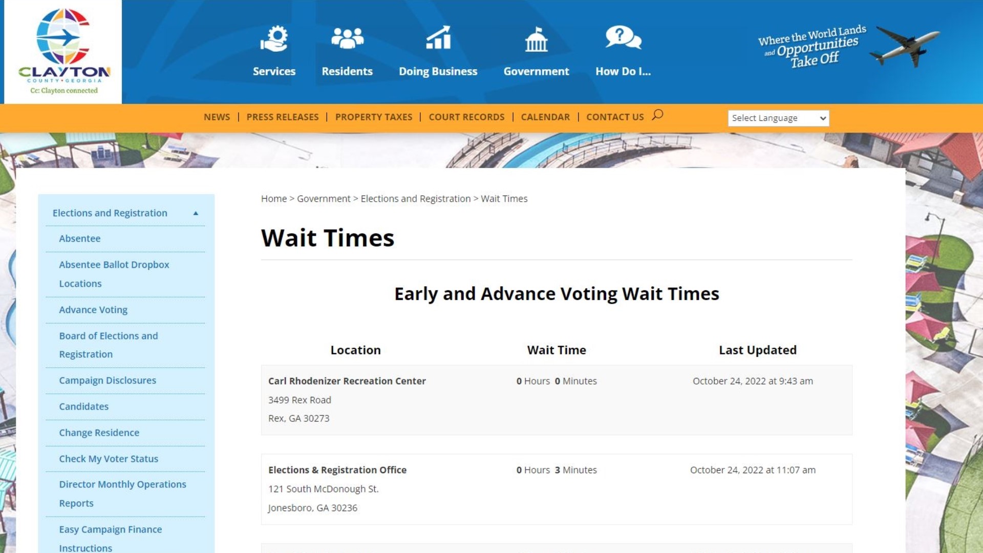 early voting line wait times Cobb Clayton