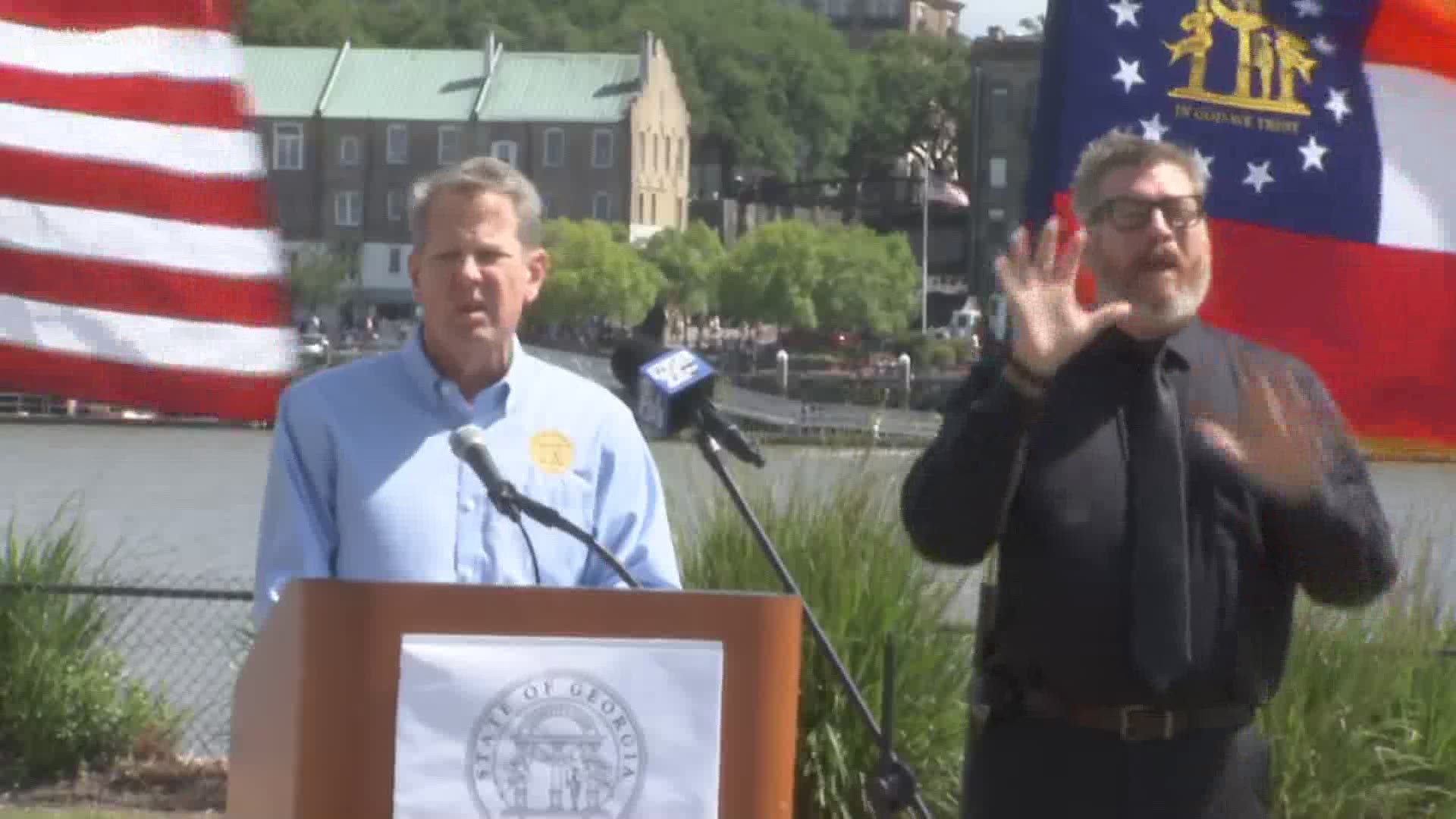 Georgia Gov. Brian Kemp held a press conference Friday at 4 p.m. in Savannah in response to the lawsuit.