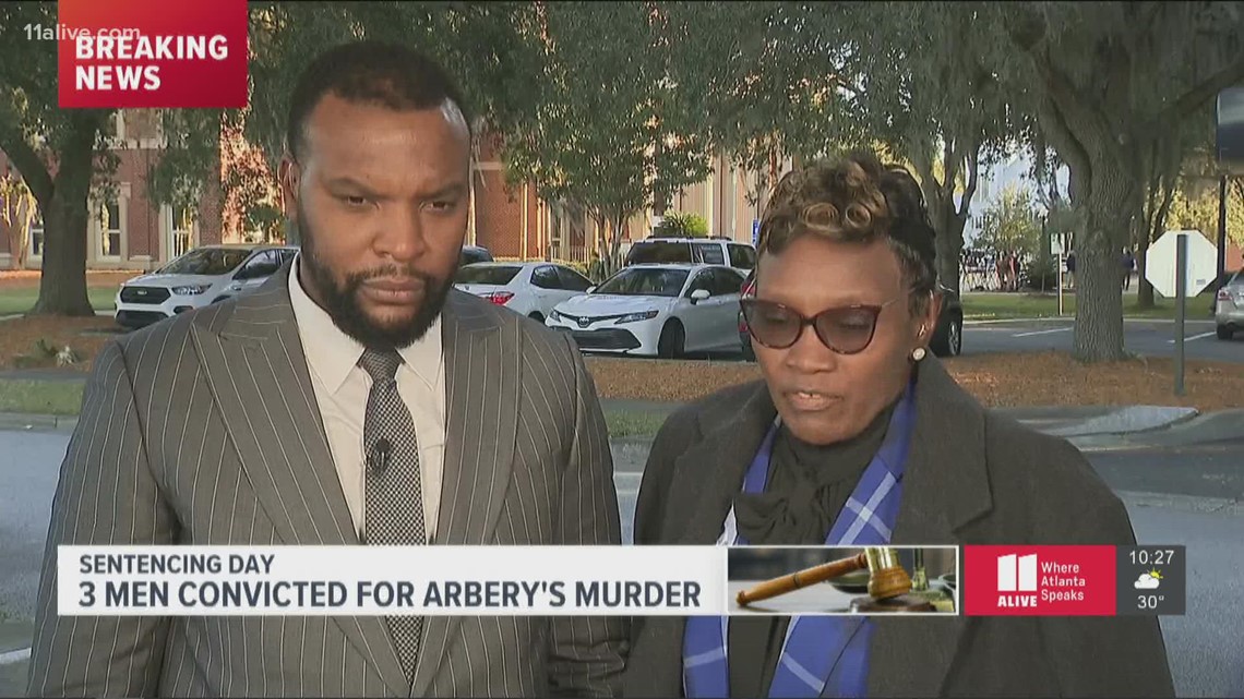 Ahmaud Arbery's mom speaks outside courthouse on his killers