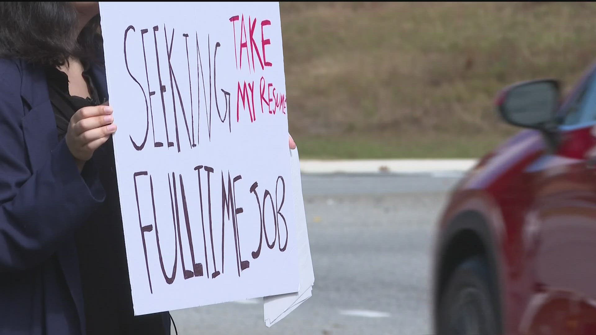 Nicole Thomas says she saw a man land his dream job that way, and decided to do the same thing. She's received several calls since her first time holding up the sign