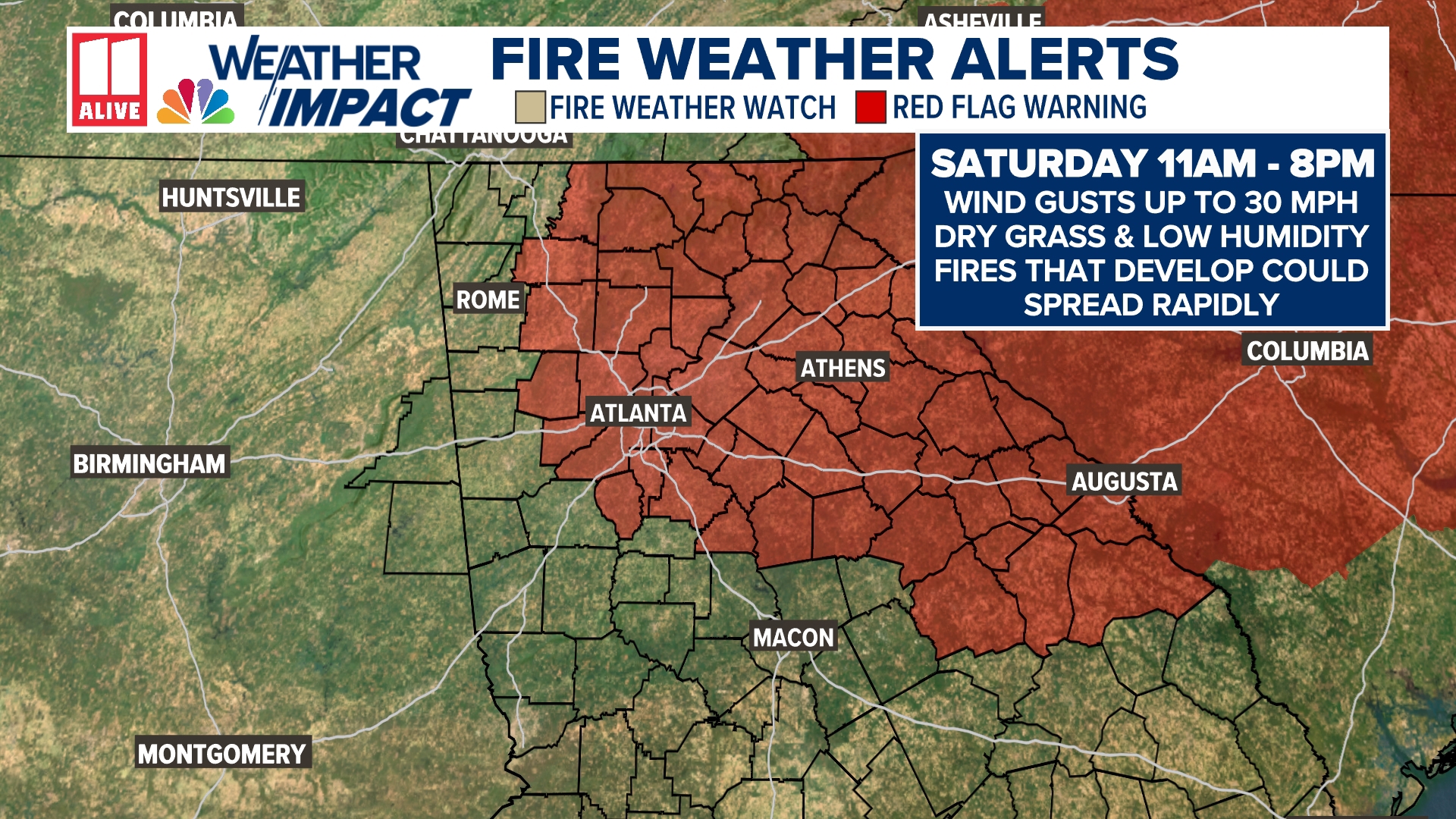 Weather In Georgia In March Georgia weather: Red flag warning Saturday amid dry, windy conditions ...