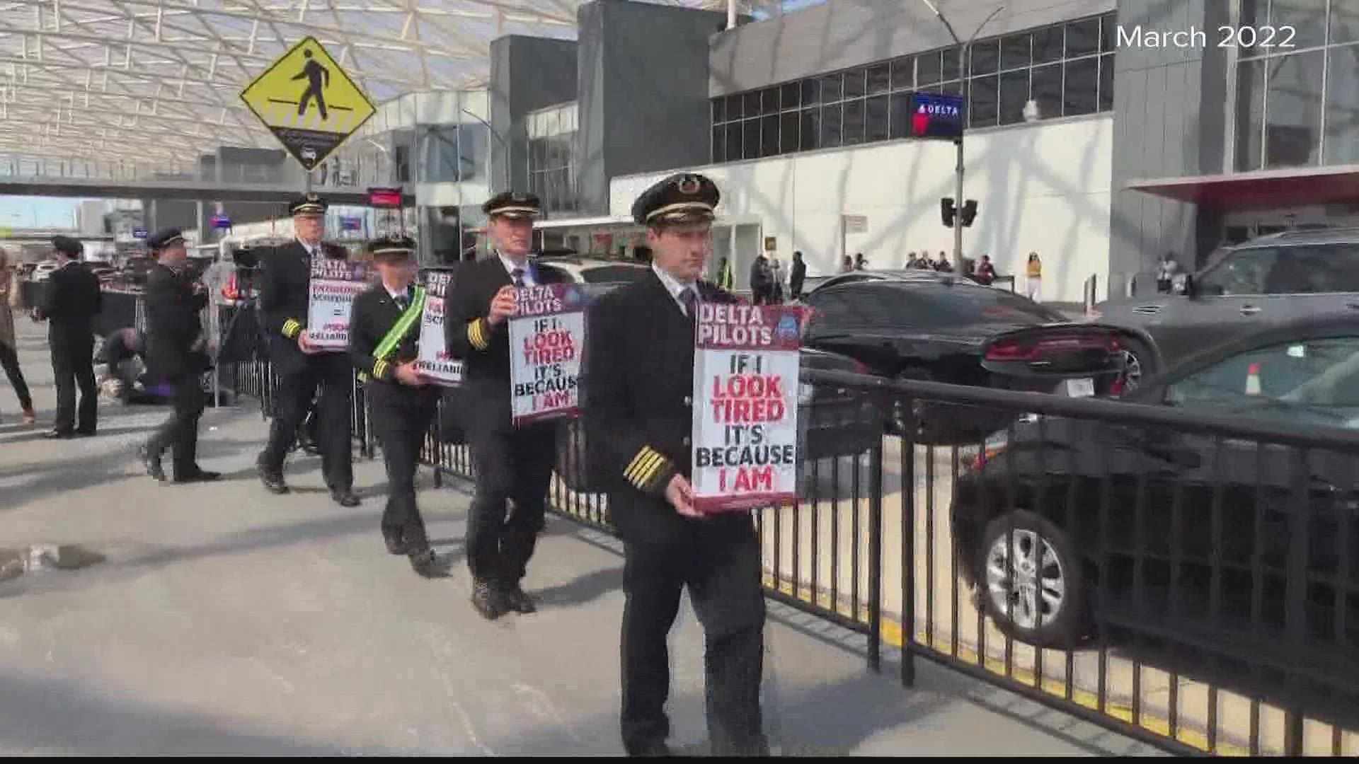 Pilots are protesting Thursday at seven major hubs across the country amid prolonged contract talks.