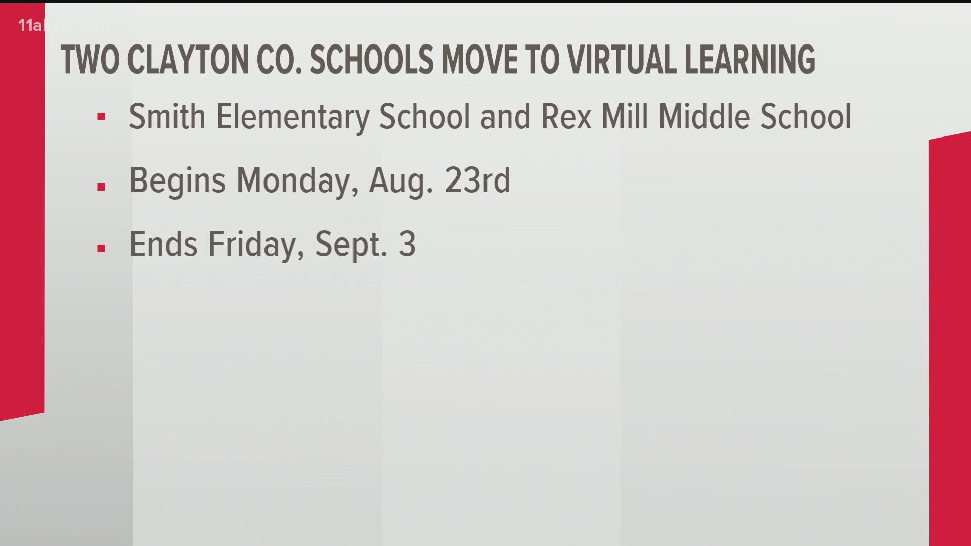 Smith Elementary School and Rex Middle School will be virtual starting Aug. 23.