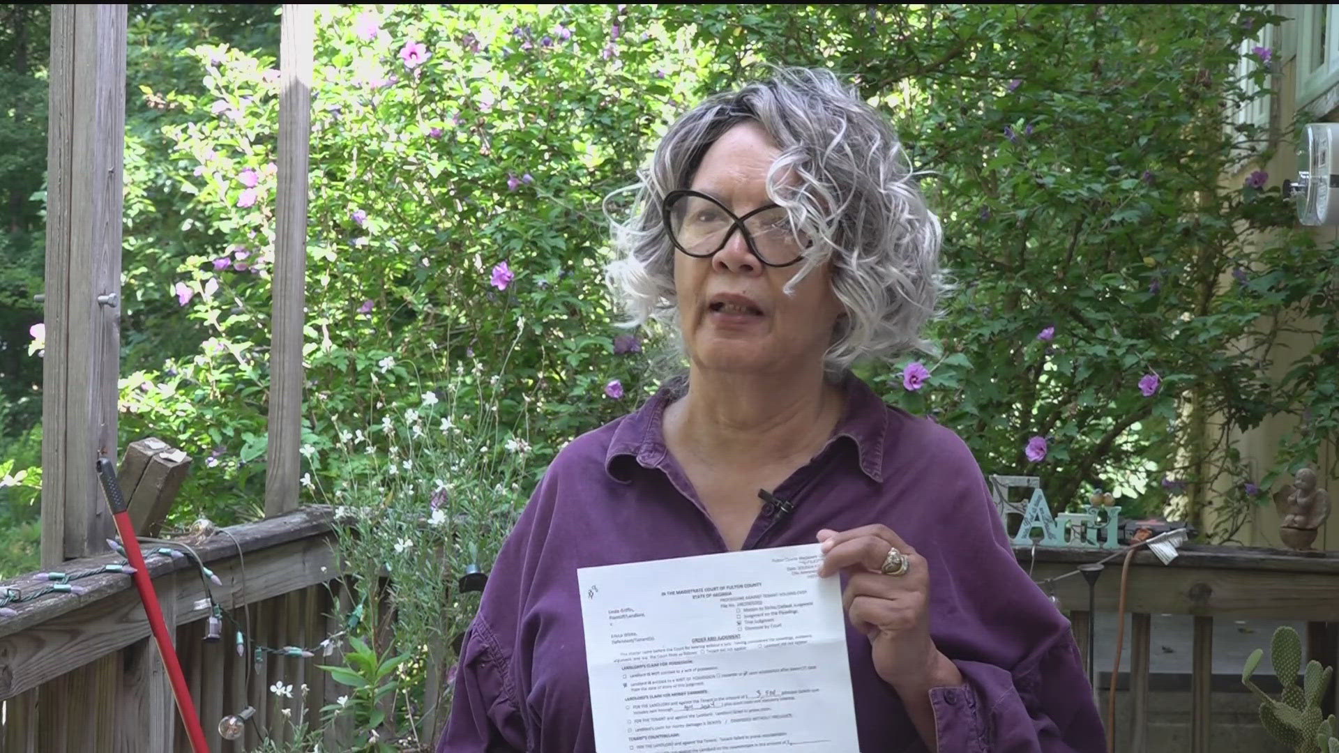 The homeowner tells 11Alive she's been trying to get the former tenant evicted for some time, but it's been delayed because of a backlog in eviction cases.