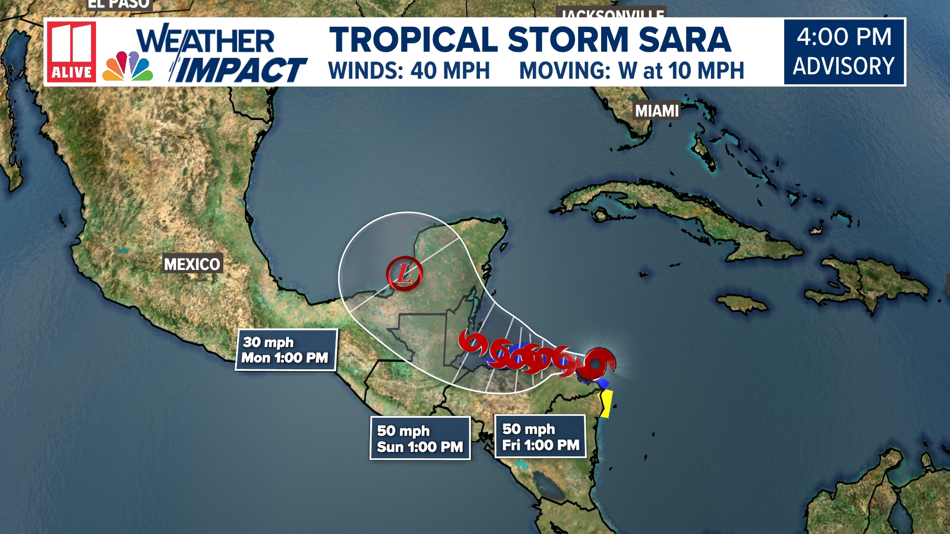 Tropical storm Sara heads toward Central America