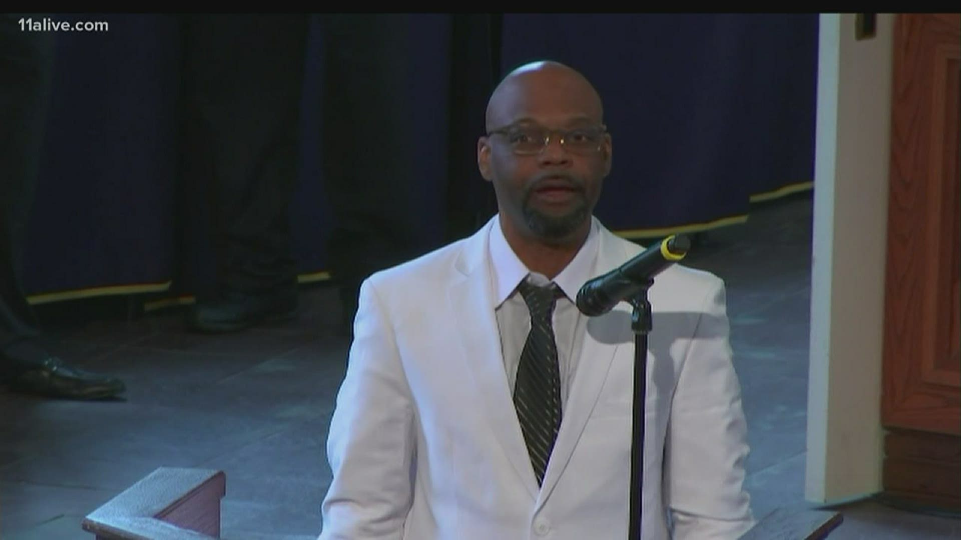 The cousin of Rayshard Brooks, Jymaco Brooks, delivers remarks during Brooks' funeral in Atlanta.