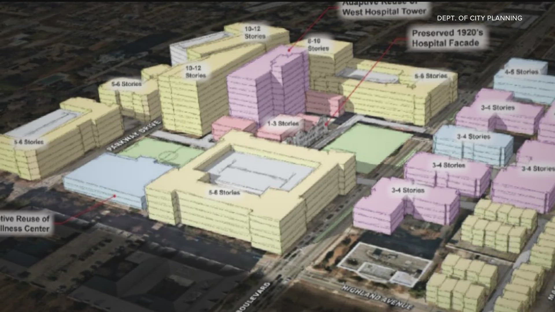 The hospital closed in 2022 and has remained largely vacant since. A new conceptual site plan offers a look at its future.