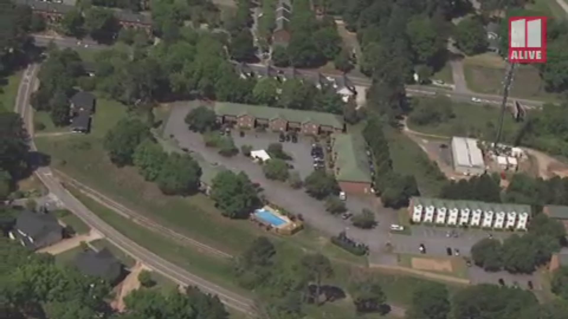 An aerial view of the scene where police say a UGA student was shot on April 22.