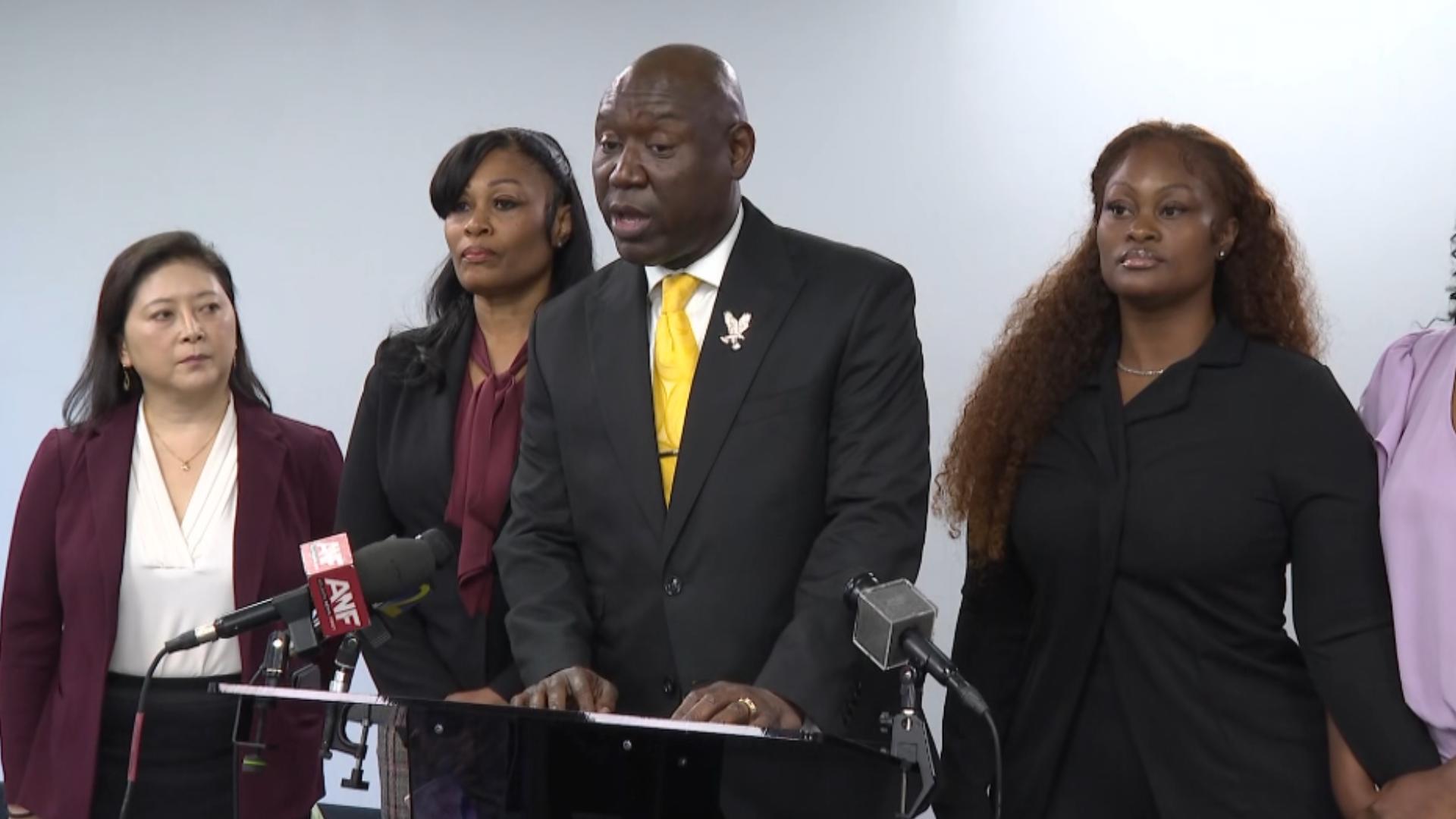 Atlanta attorney Ben Crump joined Amber Thurman's mother and sisters to announce the lawsuit.