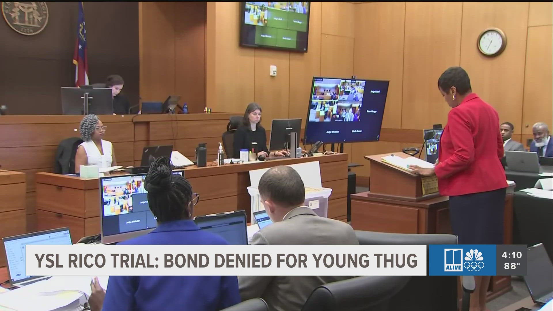 Atlanta rapper Young Thug will remain behind bars after a newly appointed judge denied a motion to reconsider his bond in a major motion hearing Tuesday morning.