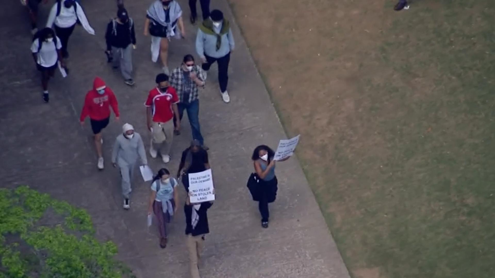 11Alive SkyTracker flew over a group of protesters at the University of Georgia campus in Athens on Monday afternoon.
