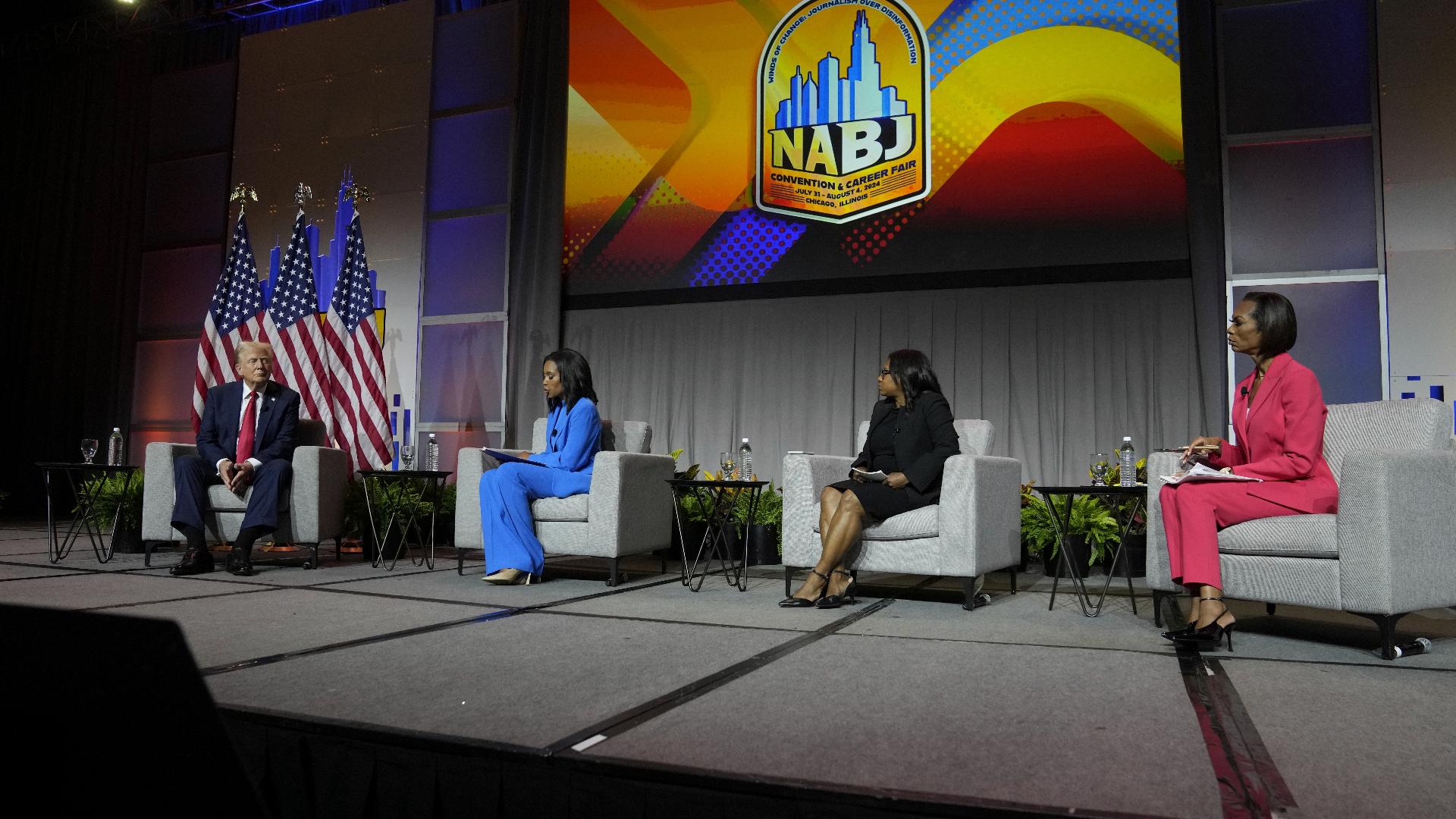 Trump talked with the panelists at the NABJ conference in Chicago on Tuesday, July 31, 2024.