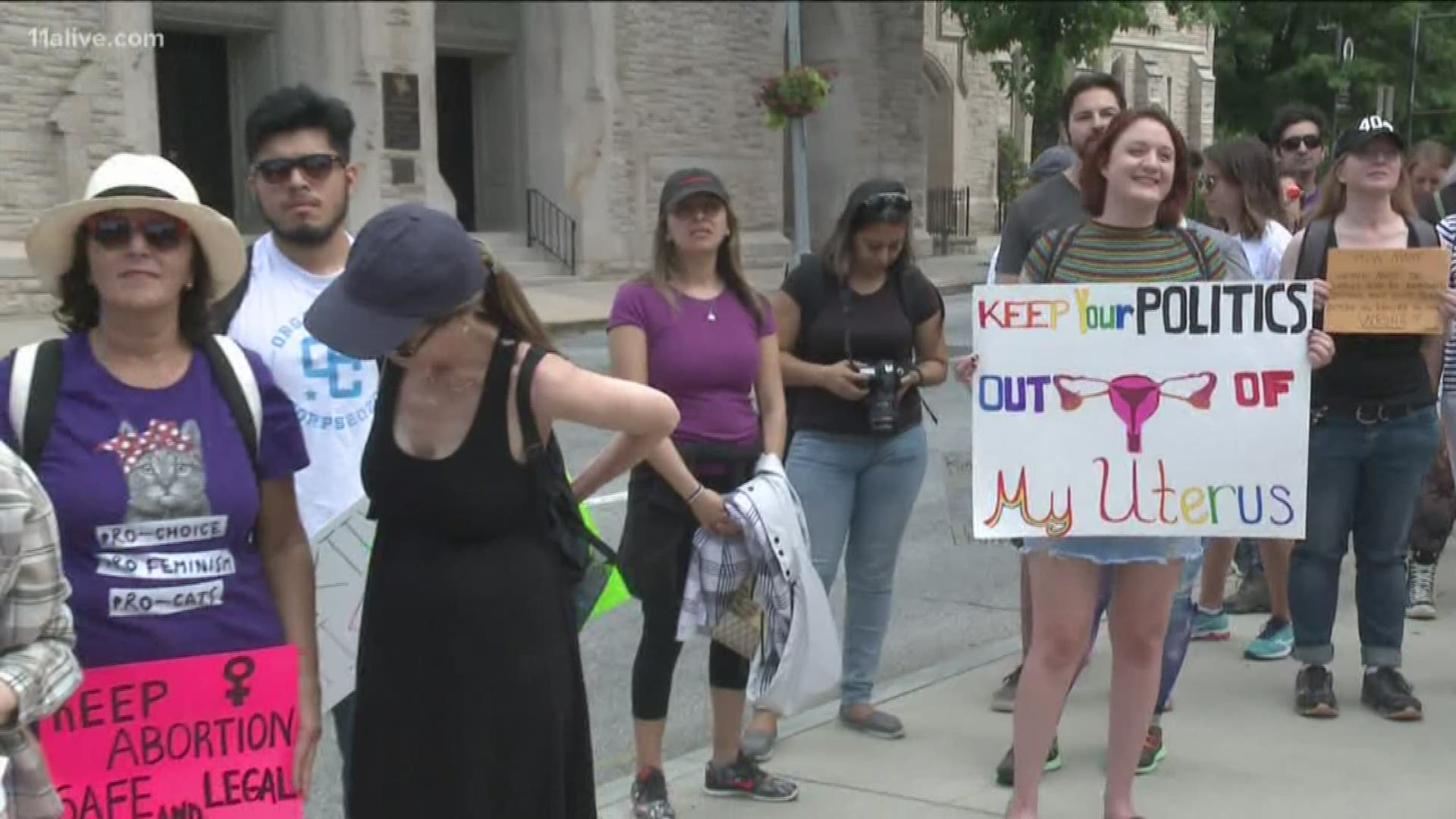 A group organized by 5 Million Women for Reproductive Rights gathered at the Georgia State Capitol to protest the state's 'Heartbeat' abortion law on Saturday, June 22. The group is demanding the repeal of the law, which takes effect in January 2020.